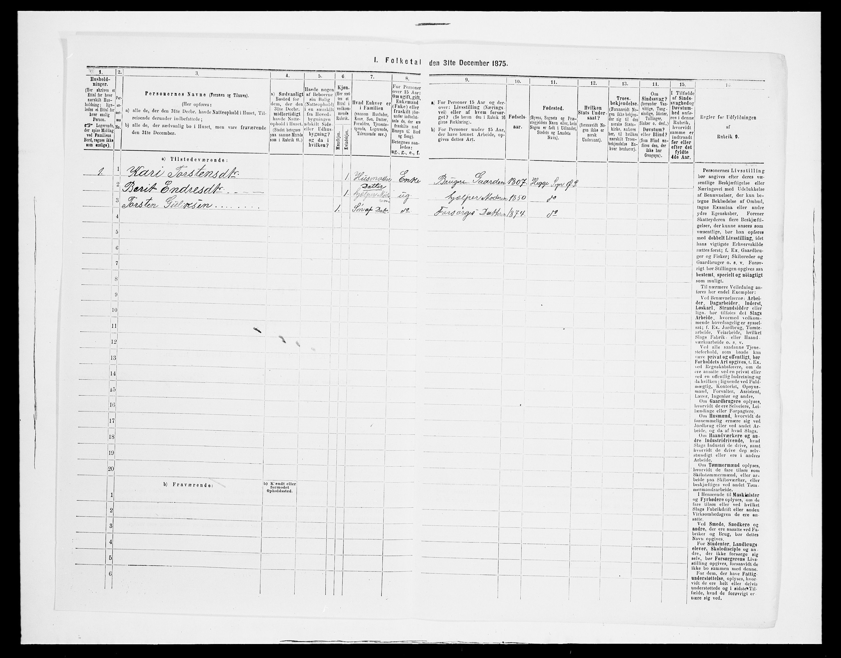 SAH, Folketelling 1875 for 0544P Øystre Slidre prestegjeld, 1875, s. 61