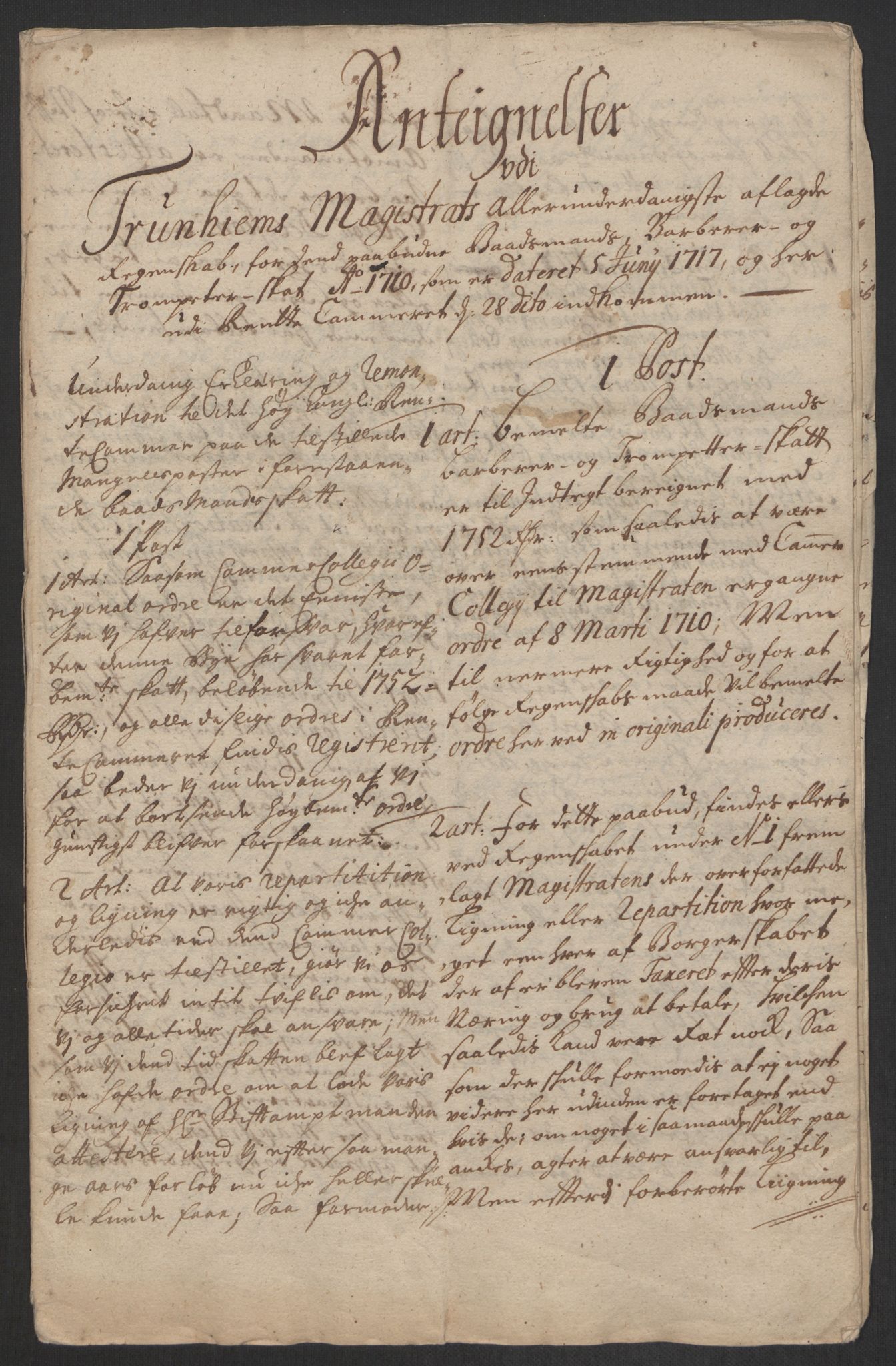 Rentekammeret inntil 1814, Reviderte regnskaper, Byregnskaper, AV/RA-EA-4066/R/Rs/L0507: [S3] Kontribusjonsregnskap, 1699-1711, s. 410