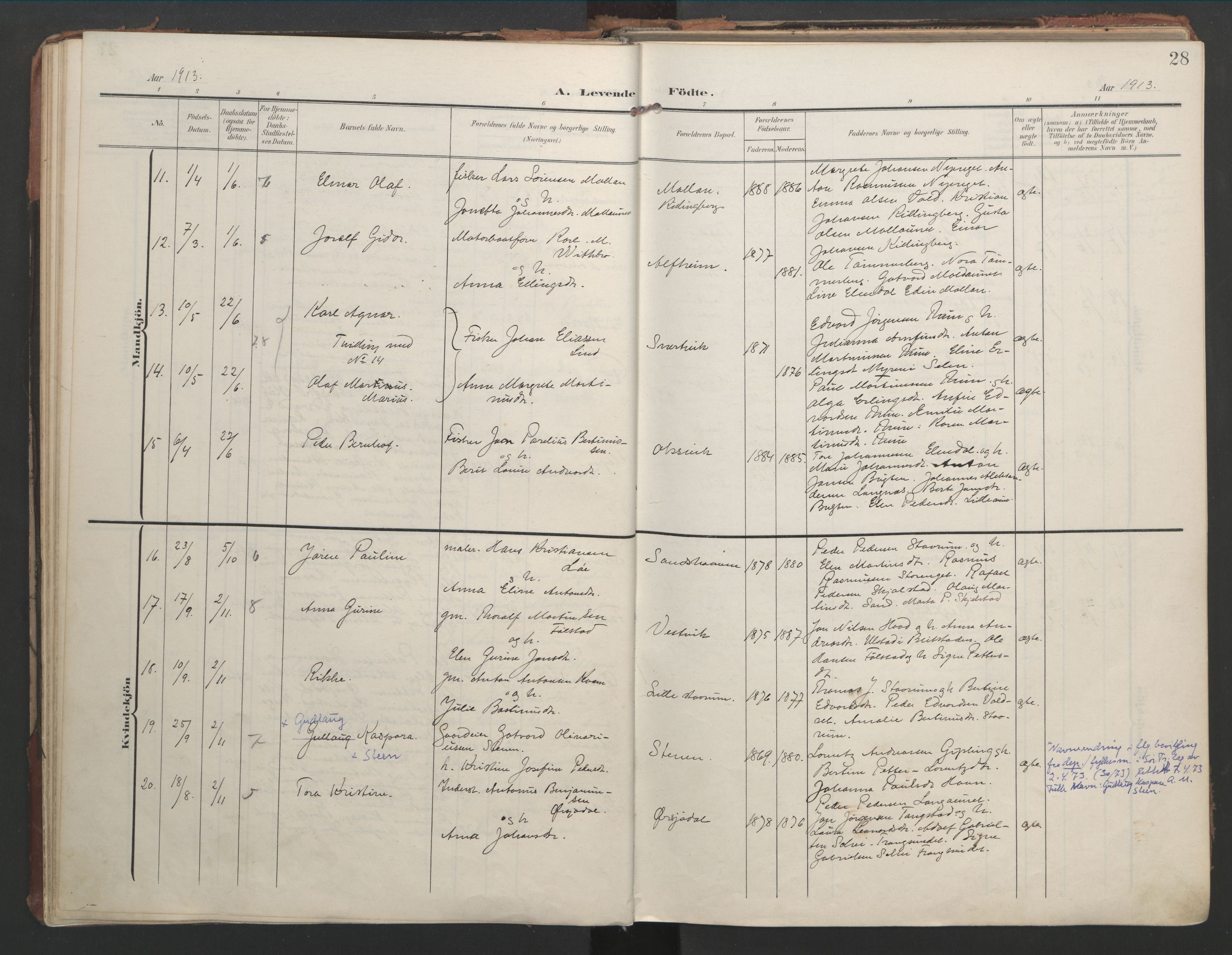 Ministerialprotokoller, klokkerbøker og fødselsregistre - Nord-Trøndelag, AV/SAT-A-1458/744/L0421: Ministerialbok nr. 744A05, 1905-1930, s. 28