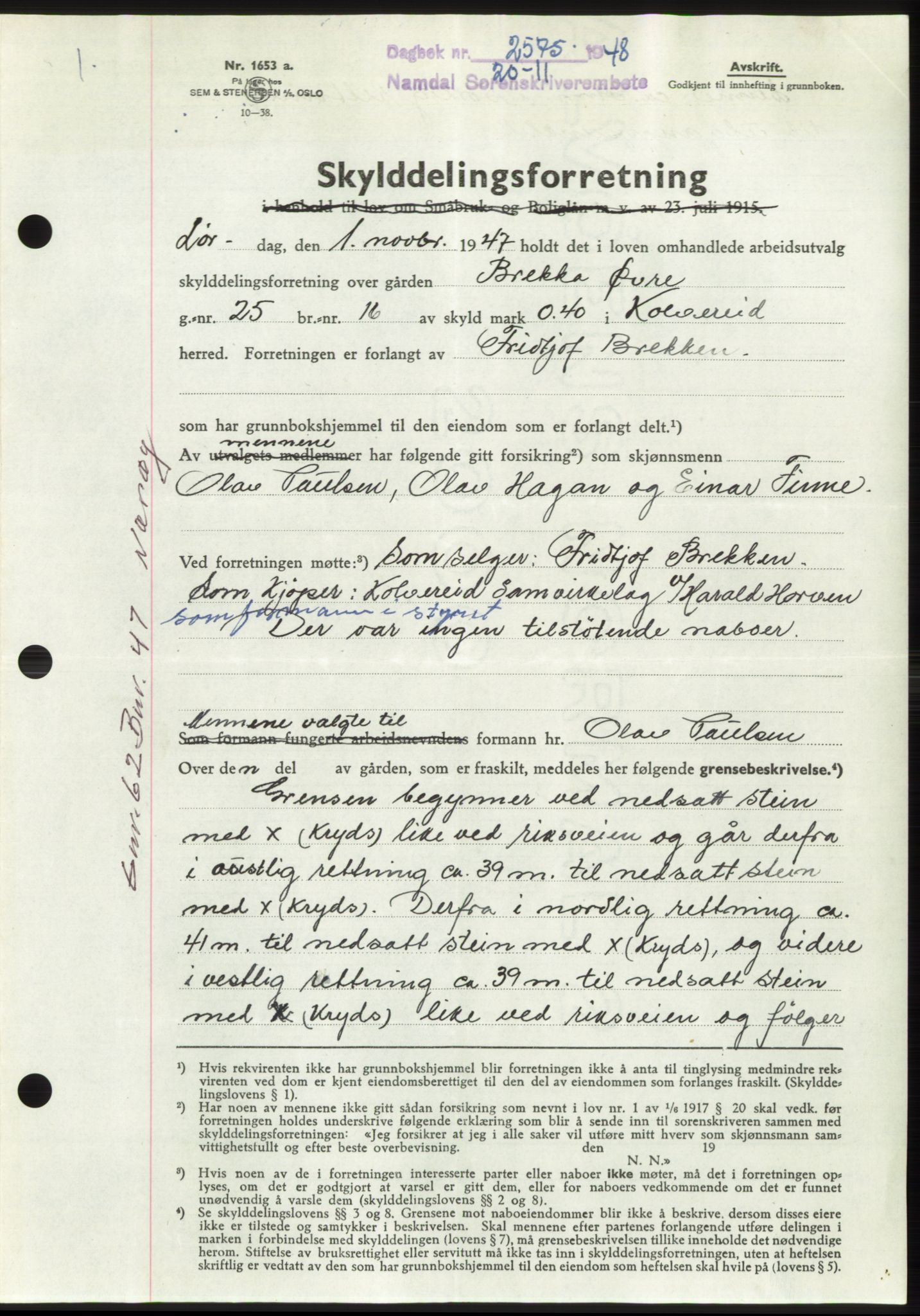 Namdal sorenskriveri, SAT/A-4133/1/2/2C: Pantebok nr. -, 1948-1948, Dagboknr: 2575/1948