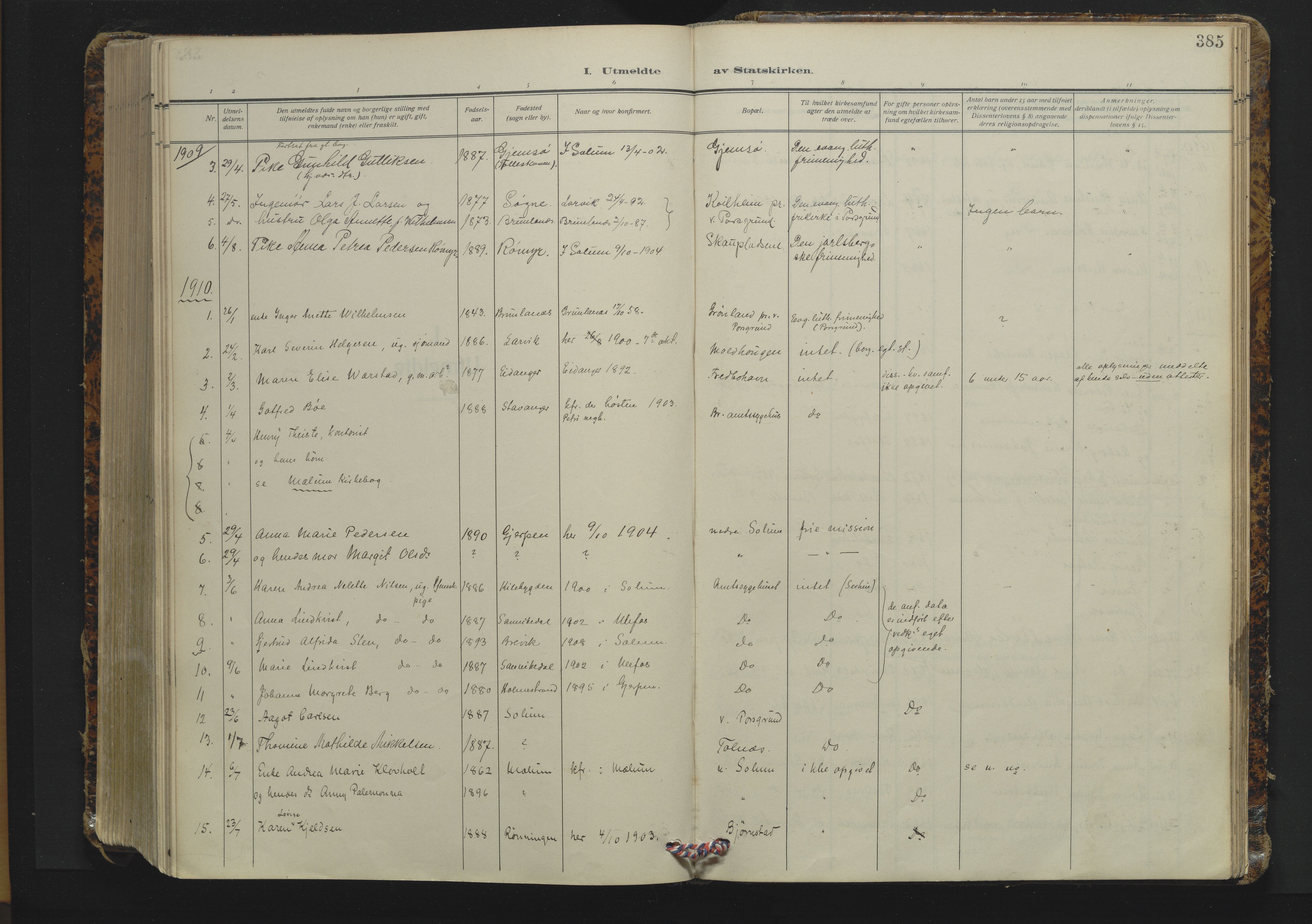 Solum kirkebøker, AV/SAKO-A-306/F/Fa/L0012: Ministerialbok nr. I 12, 1909-1922, s. 385