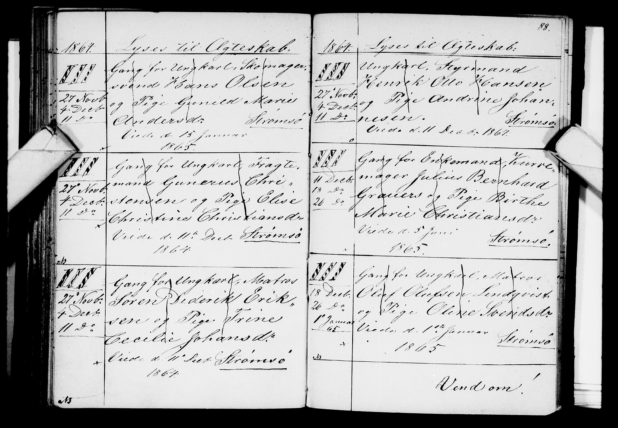 Strømsø kirkebøker, AV/SAKO-A-246/H/Ha/L0002: Lysningsprotokoll nr. 2, 1850-1866, s. 88