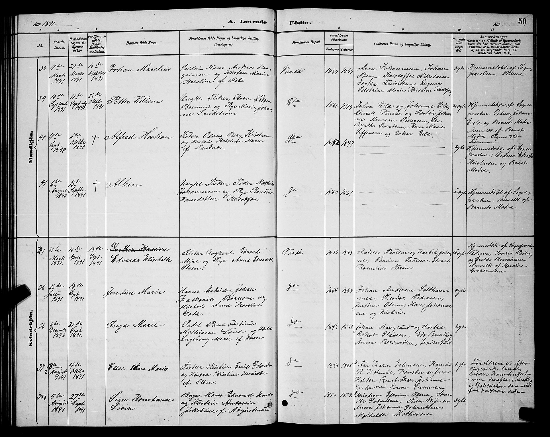 Vardø sokneprestkontor, AV/SATØ-S-1332/H/Hb/L0005klokker: Klokkerbok nr. 5, 1887-1892, s. 59