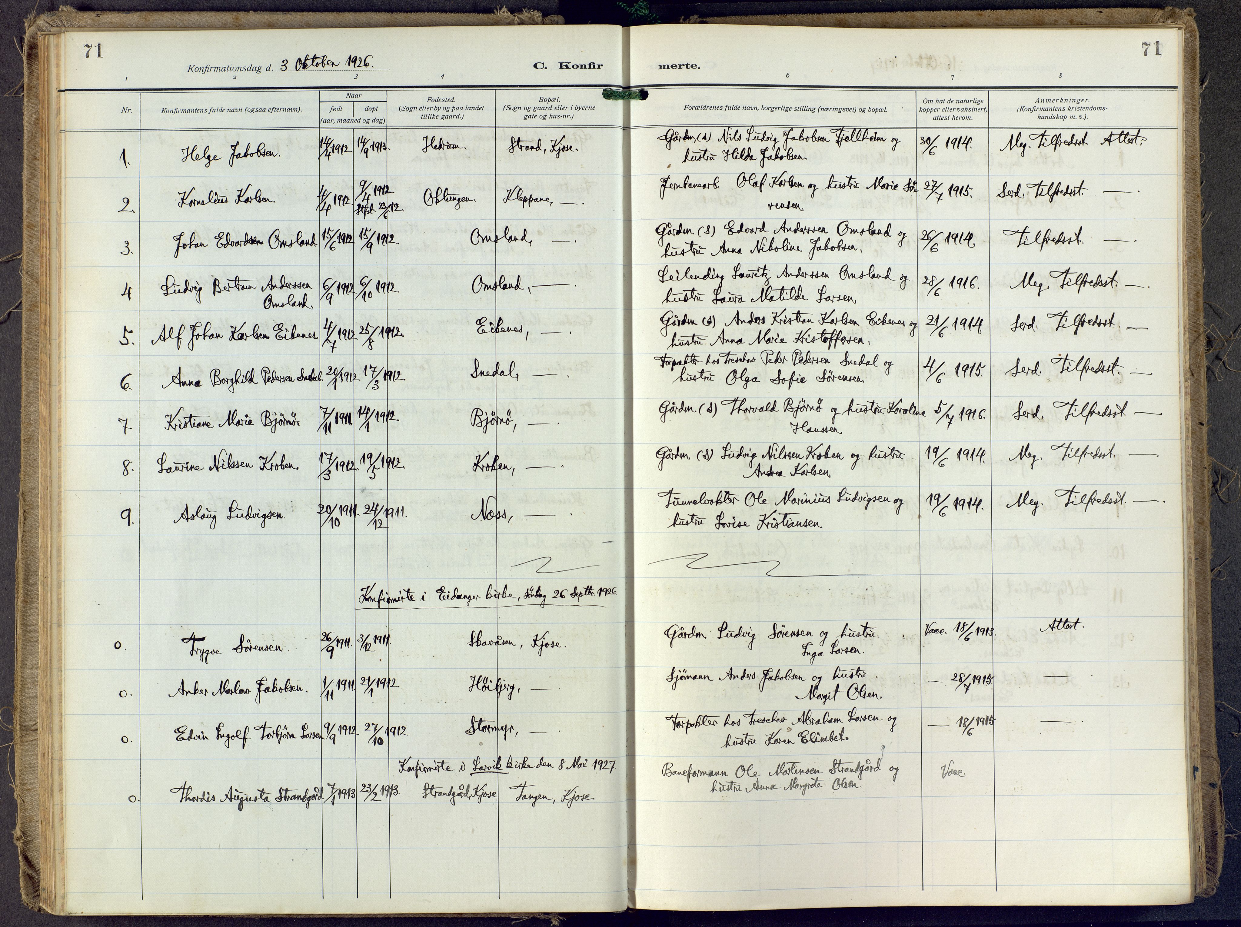Brunlanes kirkebøker, AV/SAKO-A-342/F/Fd/L0002: Ministerialbok nr. IV 2, 1918-1958, s. 71