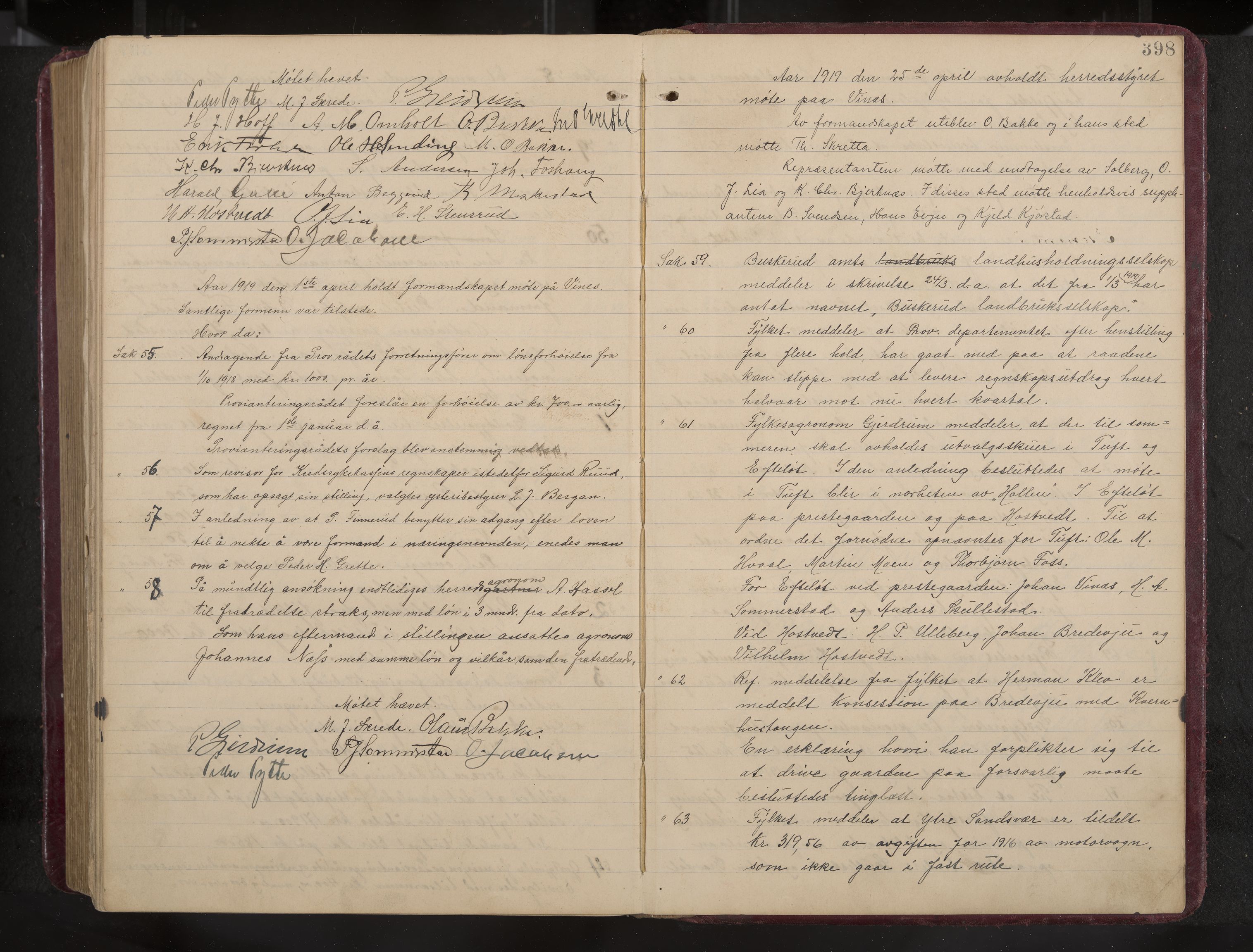 Ytre Sandsvær formannskap og sentraladministrasjon, IKAK/0629021/A/Aa/L0001: Møtebok med register, 1902-1919, s. 398