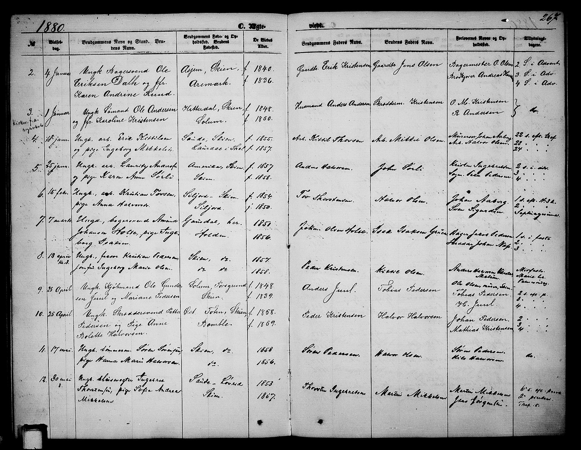 Skien kirkebøker, AV/SAKO-A-302/G/Ga/L0005: Klokkerbok nr. 5, 1868-1880, s. 267