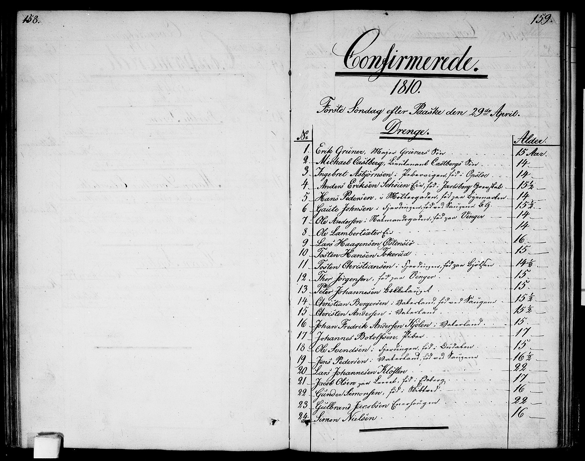 Garnisonsmenigheten Kirkebøker, SAO/A-10846/G/Ga/L0002: Klokkerbok nr. 2, 1810-1814, s. 158-159