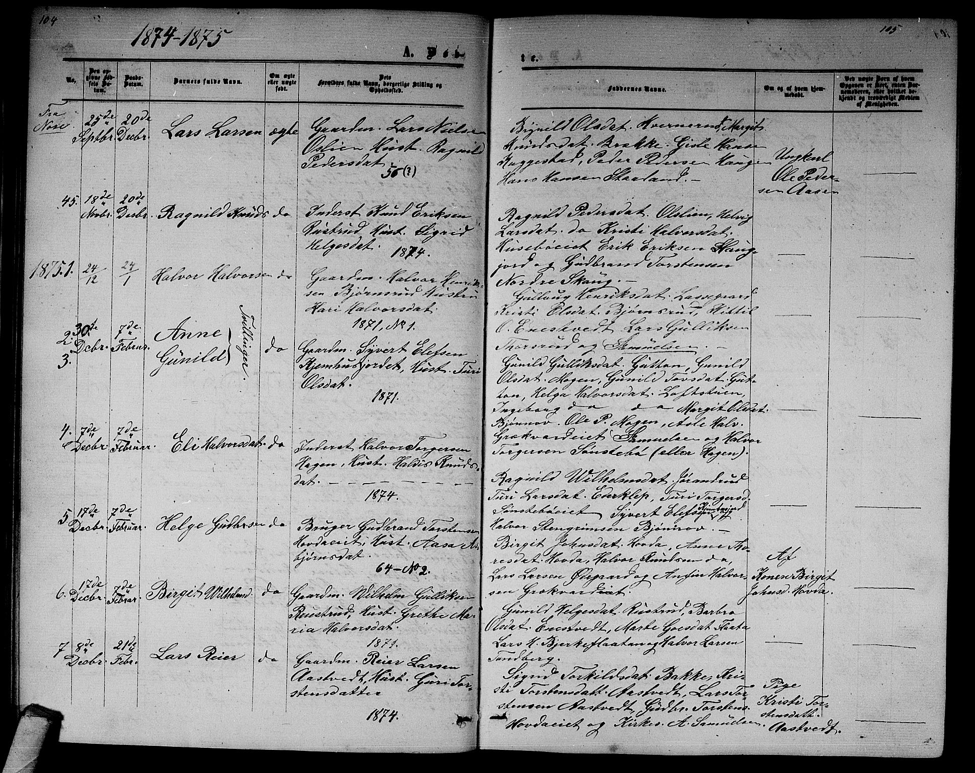 Nore kirkebøker, AV/SAKO-A-238/G/Gb/L0001: Klokkerbok nr. II 1, 1862-1877, s. 104-105
