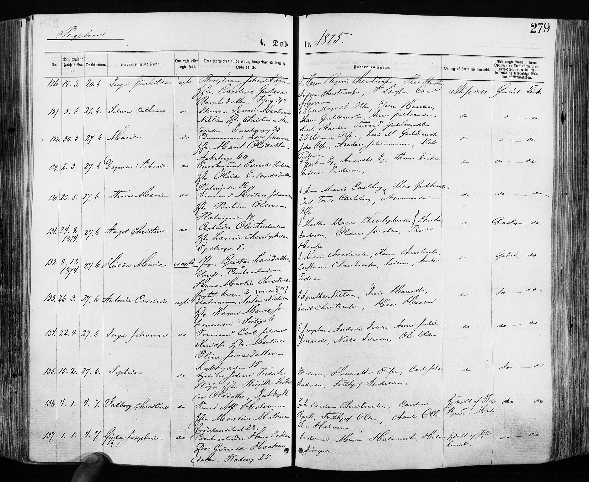 Grønland prestekontor Kirkebøker, SAO/A-10848/F/Fa/L0004: Ministerialbok nr. 4, 1869-1880, s. 279