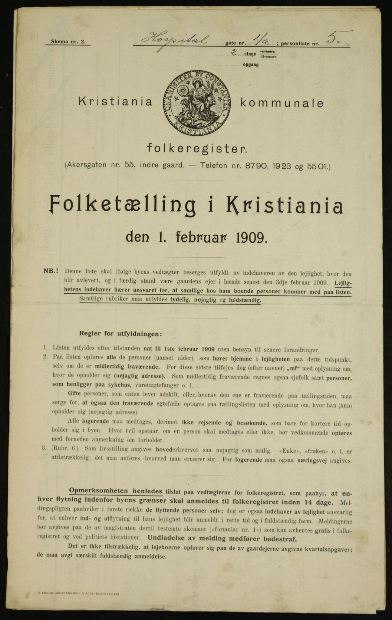 OBA, Kommunal folketelling 1.2.1909 for Kristiania kjøpstad, 1909, s. 37596