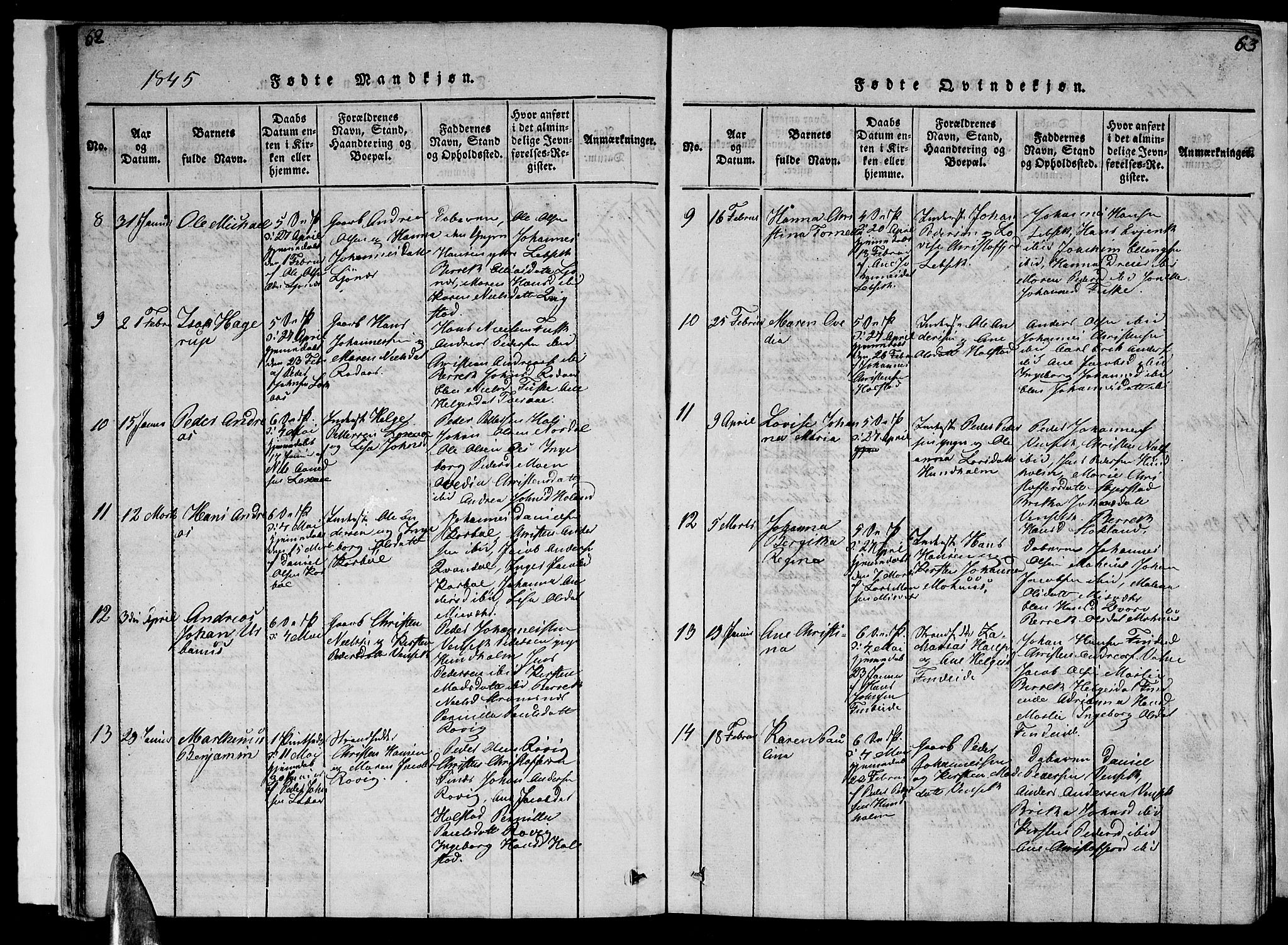 Ministerialprotokoller, klokkerbøker og fødselsregistre - Nordland, AV/SAT-A-1459/852/L0752: Klokkerbok nr. 852C03, 1840-1855, s. 62-63