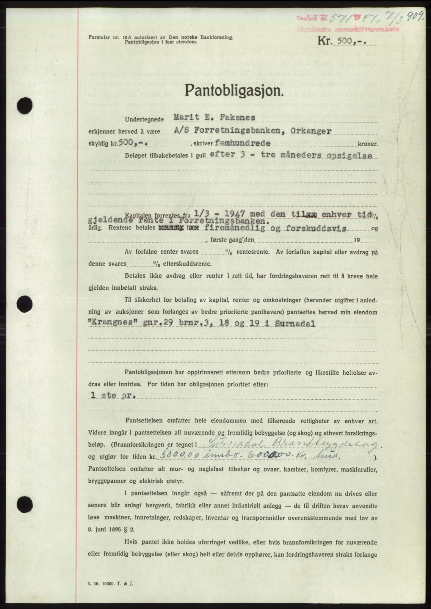 Nordmøre sorenskriveri, SAT/A-4132/1/2/2Ca: Pantebok nr. B95, 1946-1947, Dagboknr: 571/1947