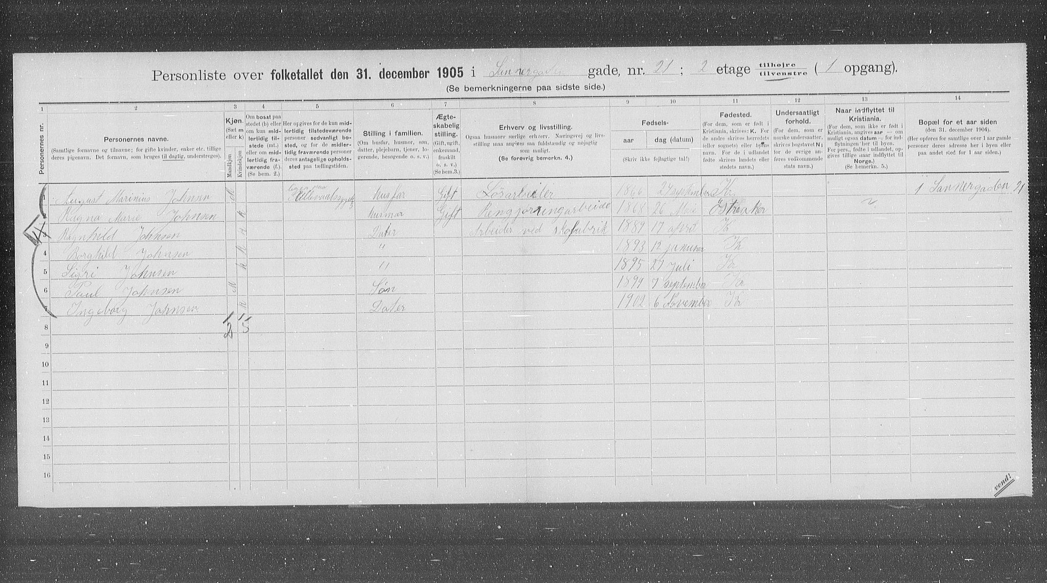 OBA, Kommunal folketelling 31.12.1905 for Kristiania kjøpstad, 1905, s. 46157