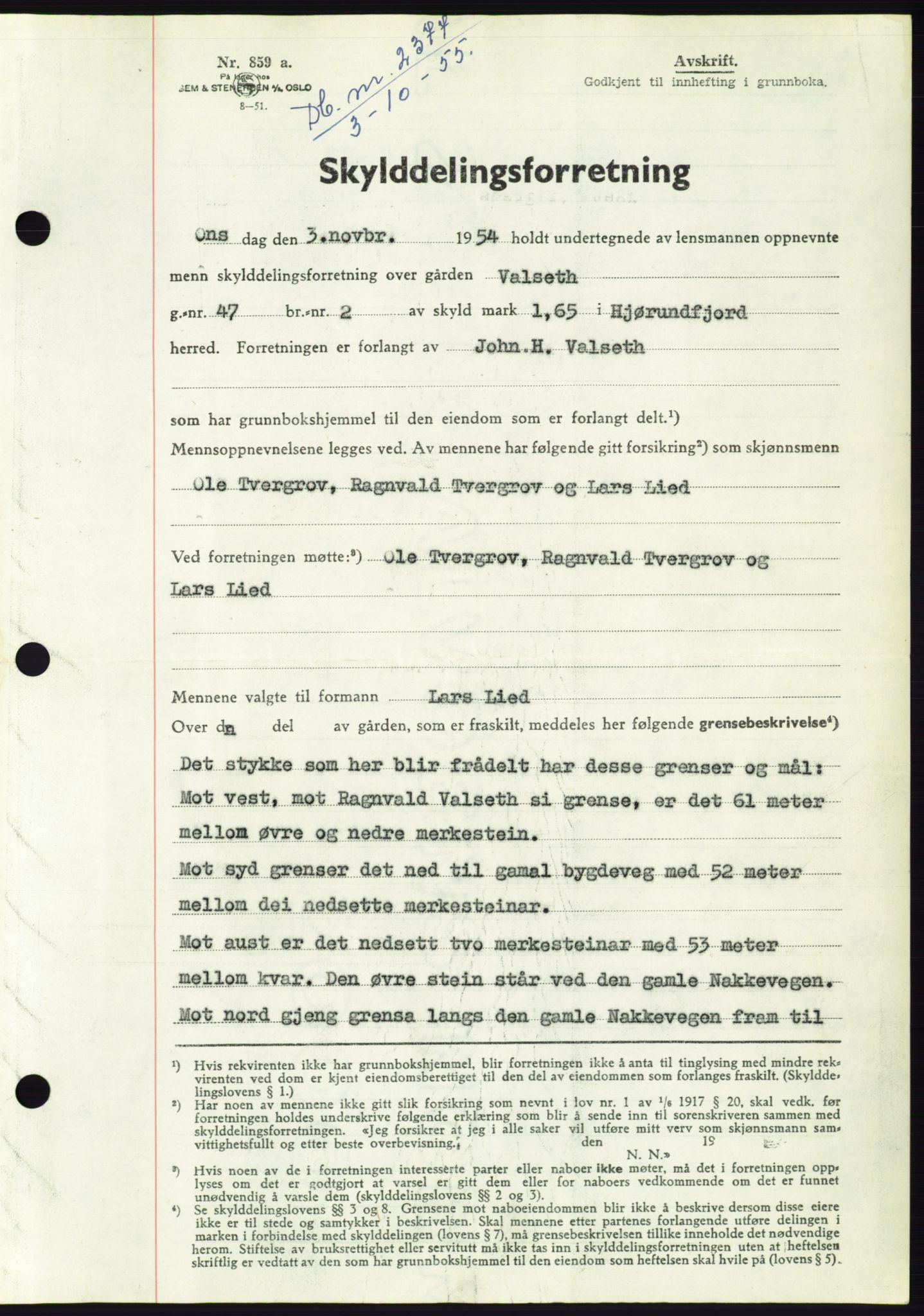 Søre Sunnmøre sorenskriveri, SAT/A-4122/1/2/2C/L0102: Pantebok nr. 28A, 1955-1956, Dagboknr: 2377/1955