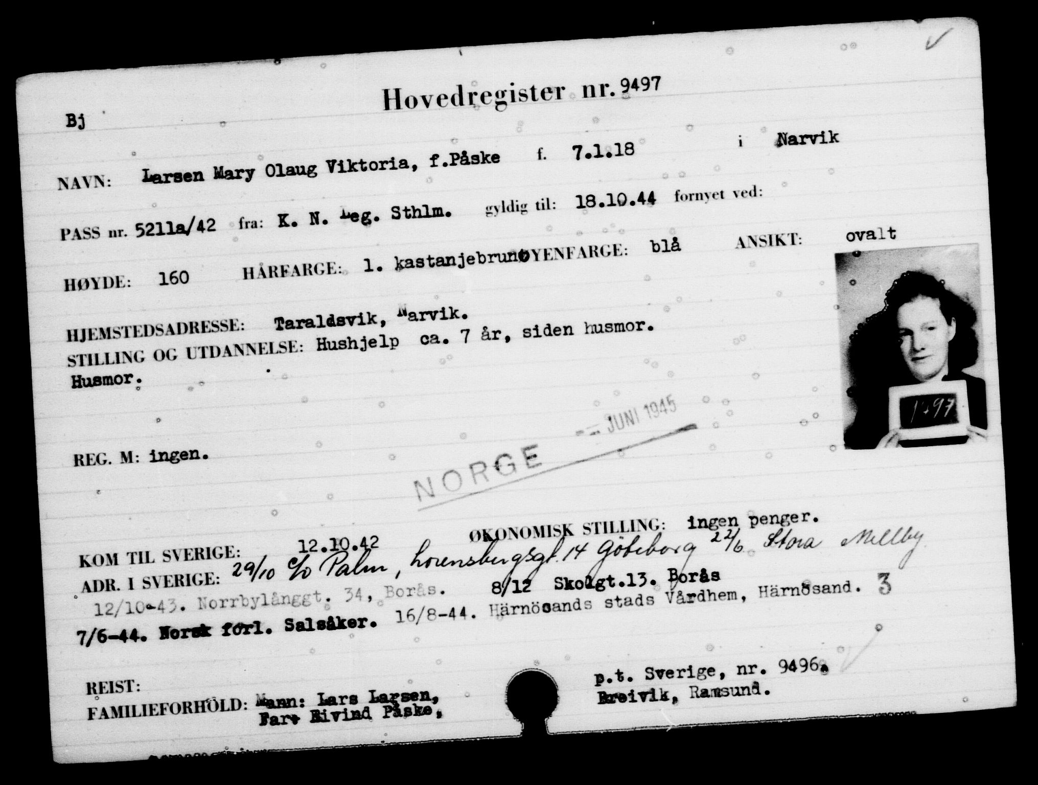 Utenriksstasjonene, Legasjonen i Stockholm, Flyktningkontoret, AV/RA-S-6753/V/Va/L0006: Kjesäterkartoteket, flyktninger med registreringsnr. 9400-12711, 1940-1945, s. 104