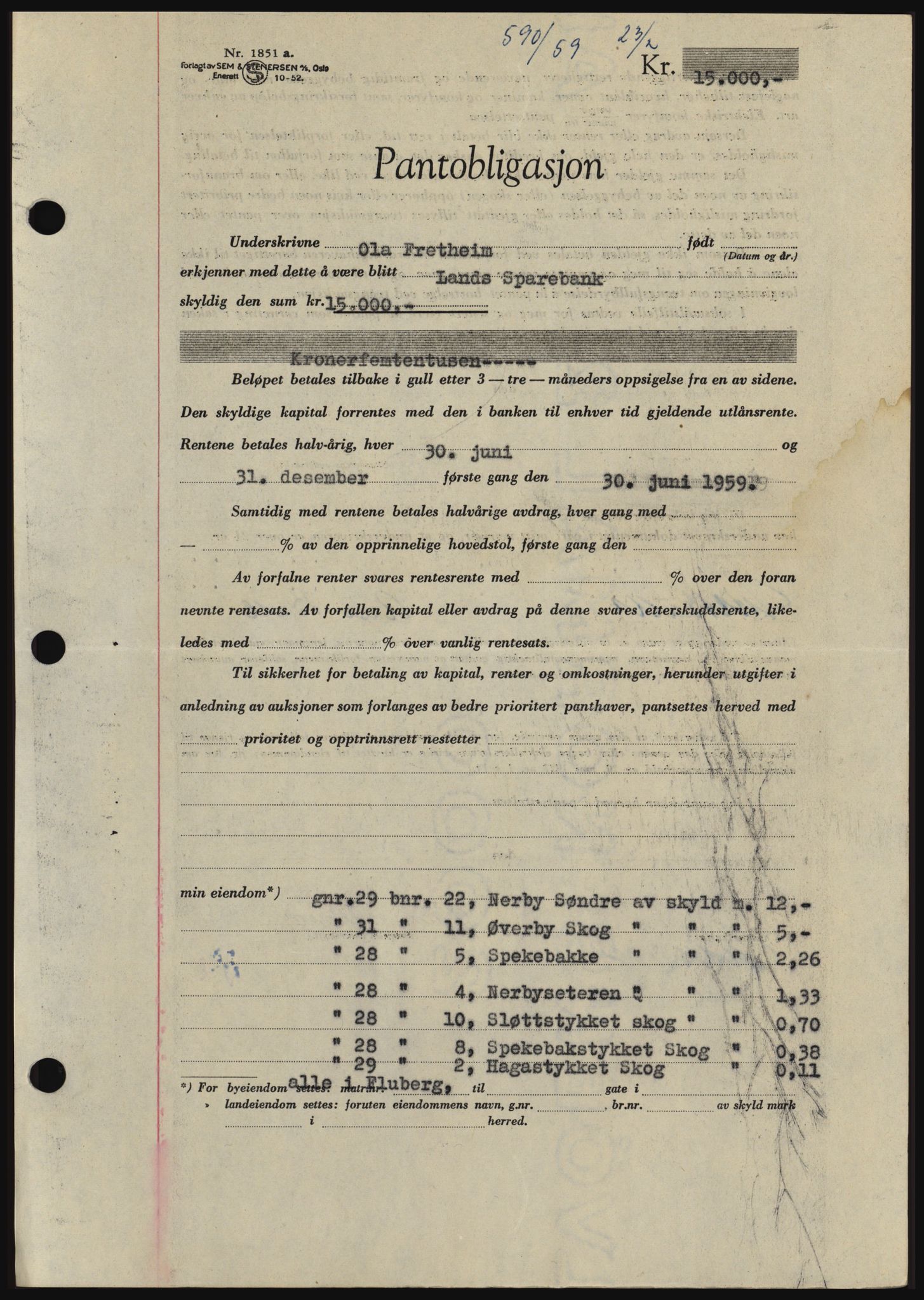 Hadeland og Land tingrett, SAH/TING-010/H/Hb/Hbc/L0040: Pantebok nr. B40, 1959-1959, Dagboknr: 590/1959