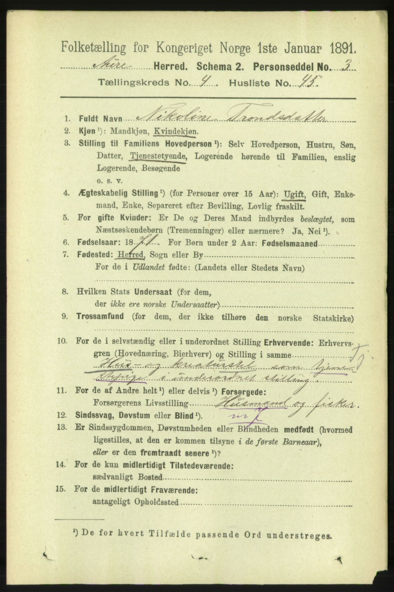 RA, Folketelling 1891 for 1569 Aure herred, 1891, s. 2322