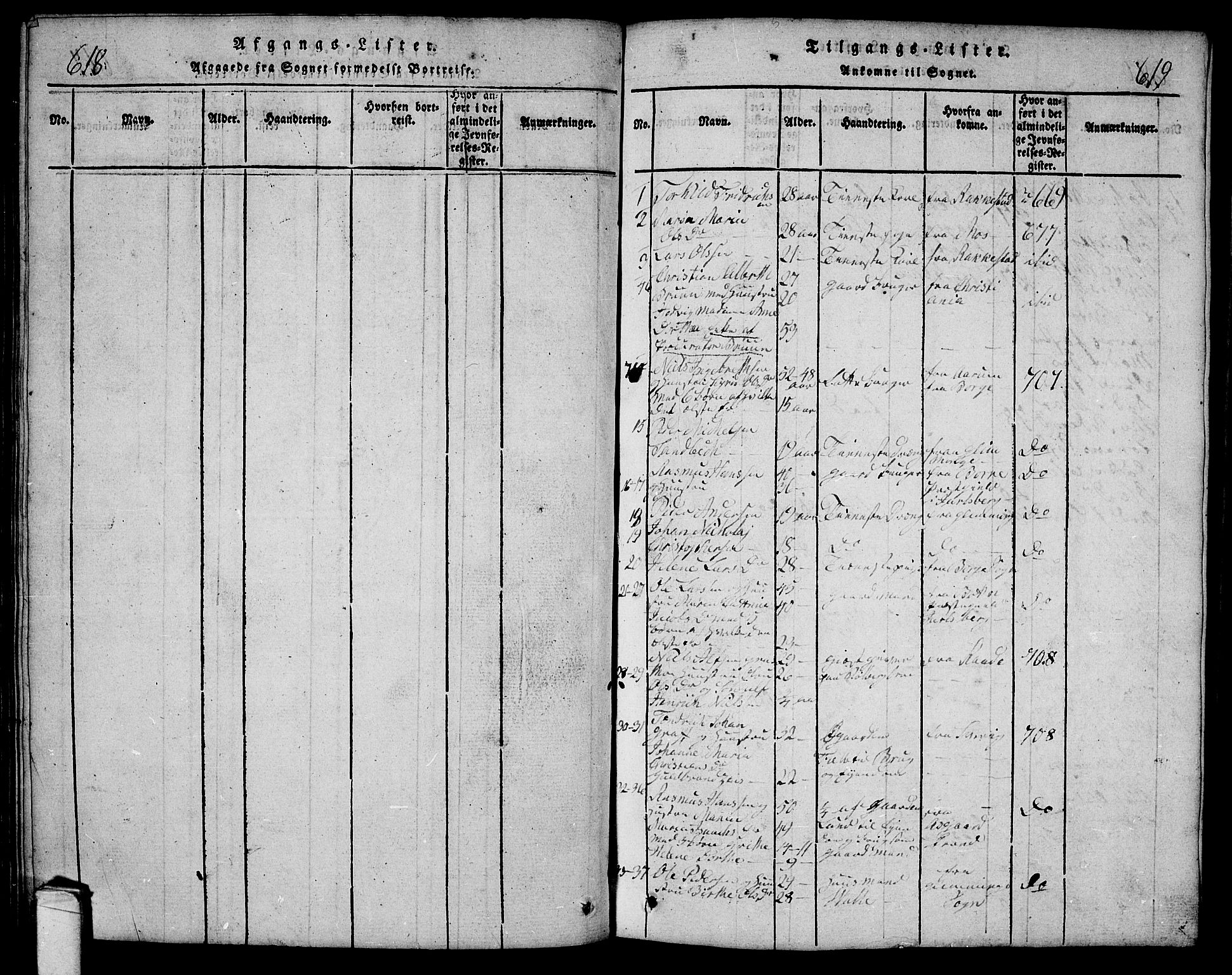 Onsøy prestekontor Kirkebøker, AV/SAO-A-10914/G/Ga/L0001: Klokkerbok nr. I 1, 1814-1840, s. 618-619