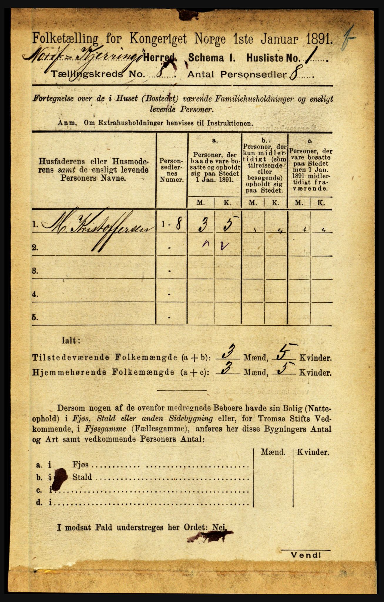 RA, Folketelling 1891 for 1846 Nordfold-Kjerringøy herred, 1891, s. 1916