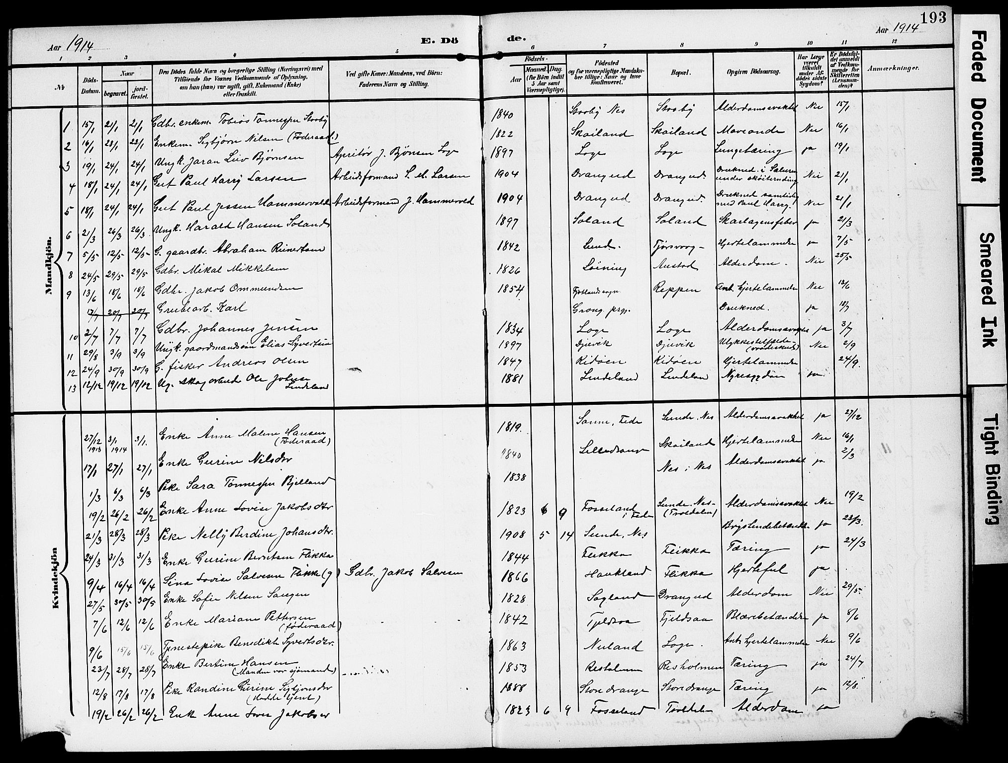 Flekkefjord sokneprestkontor, AV/SAK-1111-0012/F/Fb/Fbc/L0008: Klokkerbok nr. B 8, 1903-1931, s. 193