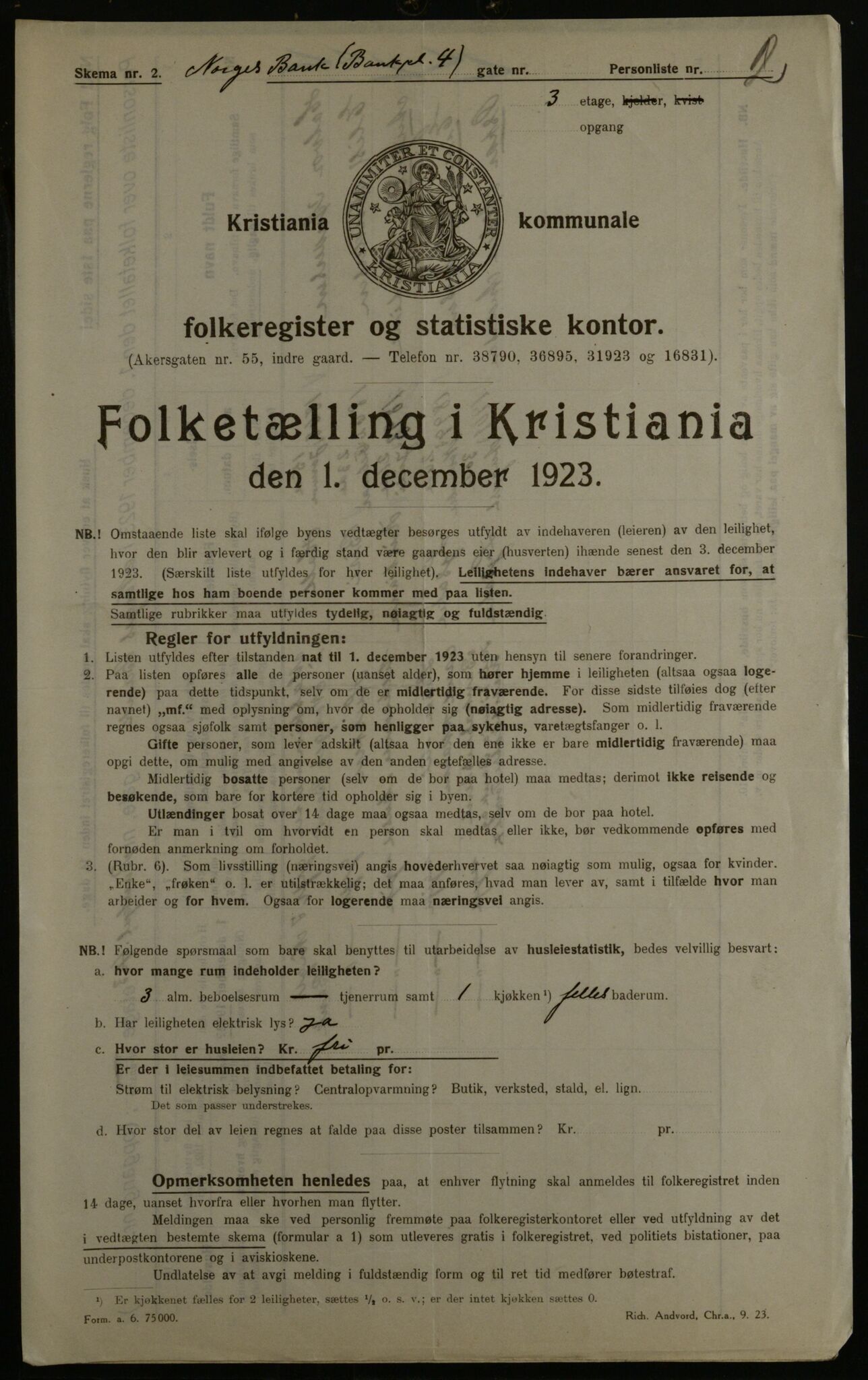 OBA, Kommunal folketelling 1.12.1923 for Kristiania, 1923, s. 3975