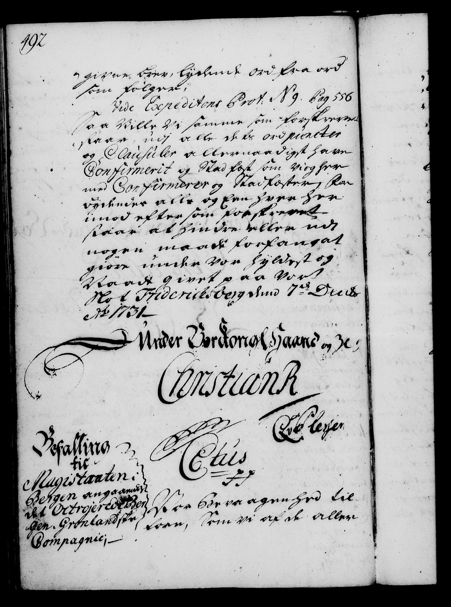 Rentekammeret, Kammerkanselliet, RA/EA-3111/G/Gg/Gga/L0003: Norsk ekspedisjonsprotokoll med register (merket RK 53.3), 1727-1734, s. 492