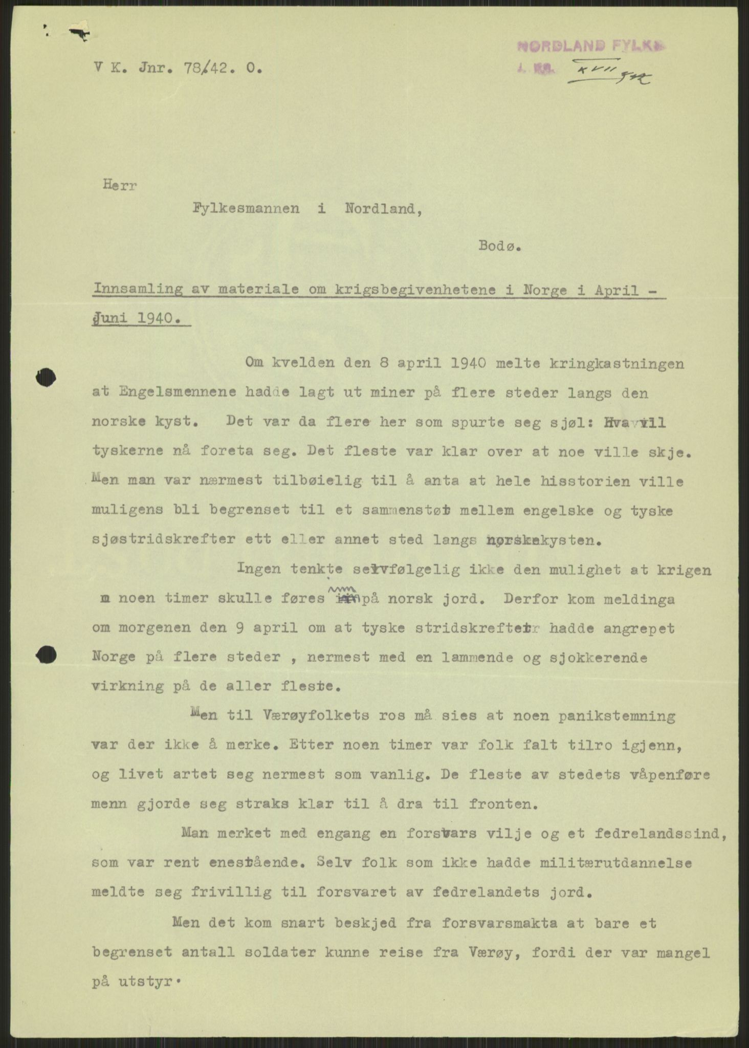 Forsvaret, Forsvarets krigshistoriske avdeling, RA/RAFA-2017/Y/Ya/L0017: II-C-11-31 - Fylkesmenn.  Rapporter om krigsbegivenhetene 1940., 1940, s. 361