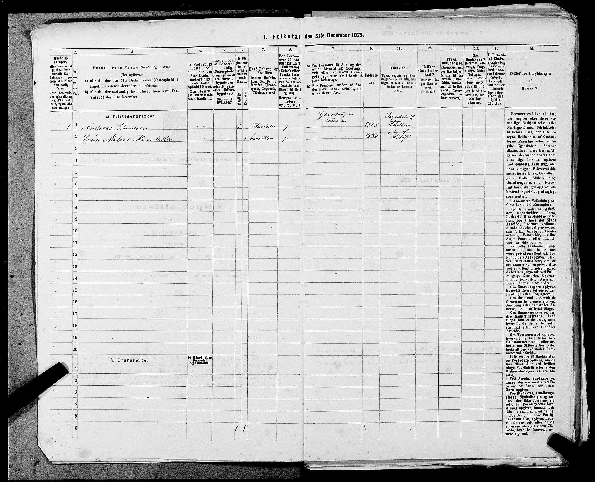 SAST, Folketelling 1875 for 1111L Sokndal prestegjeld, Sokndal landsokn, 1875, s. 107