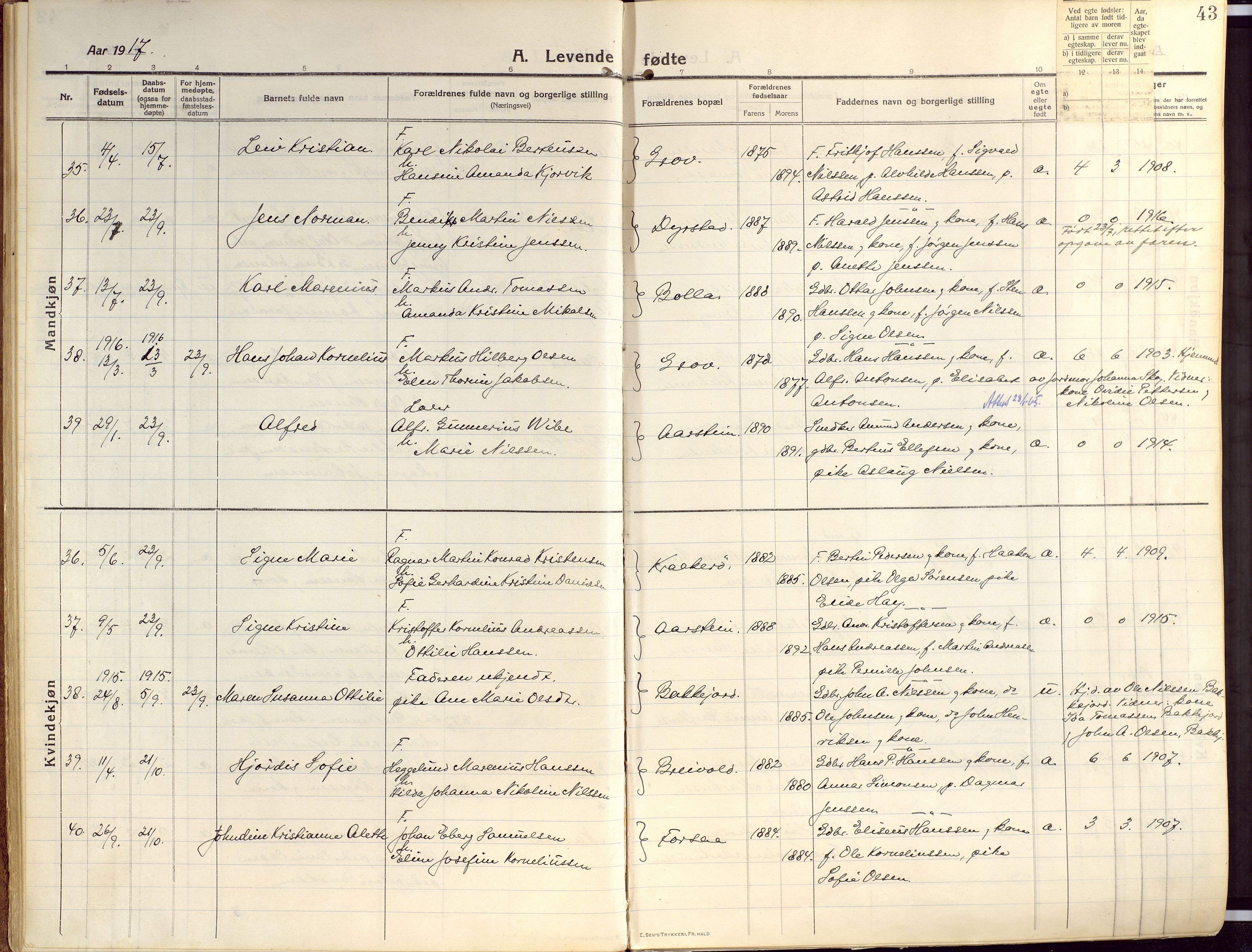 Ibestad sokneprestembete, AV/SATØ-S-0077/H/Ha/Haa/L0018kirke: Ministerialbok nr. 18, 1915-1929, s. 43