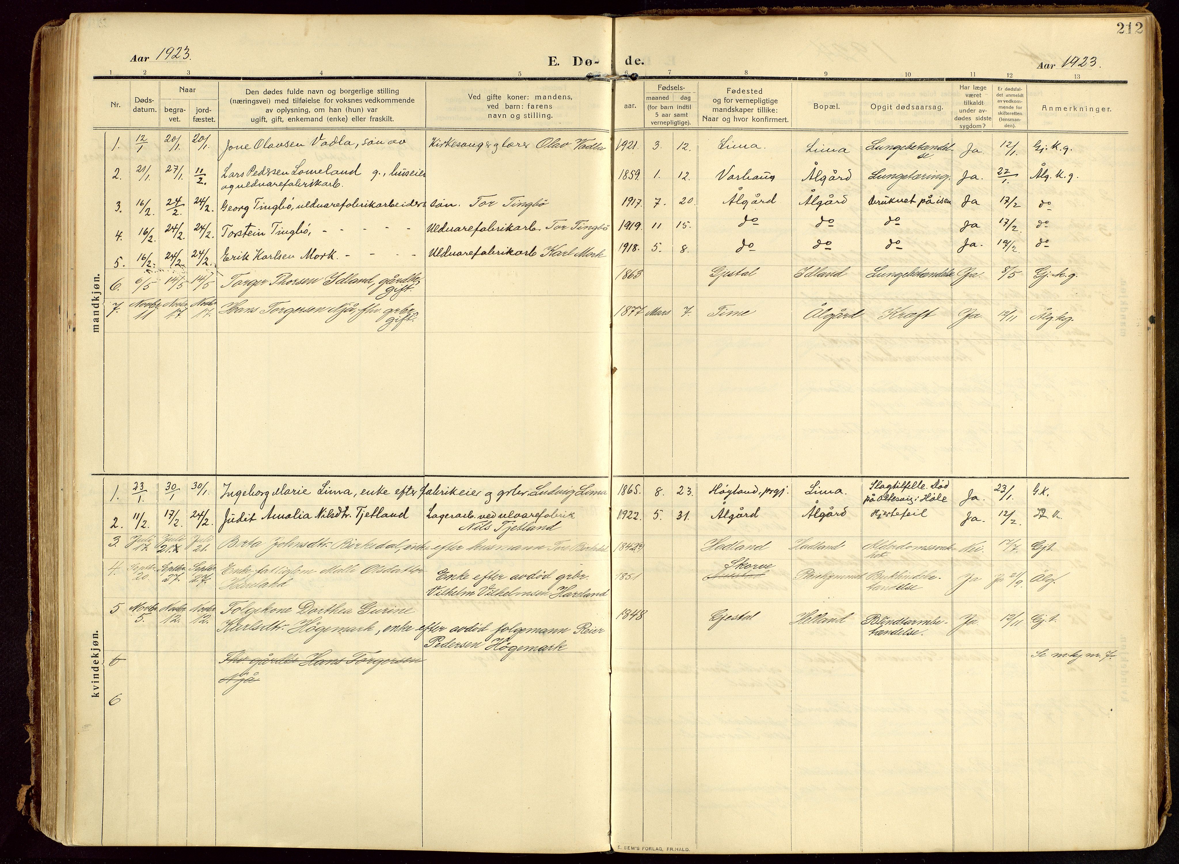 Lye sokneprestkontor, AV/SAST-A-101794/002/B/L0001: Ministerialbok nr. A 13, 1910-1925, s. 212