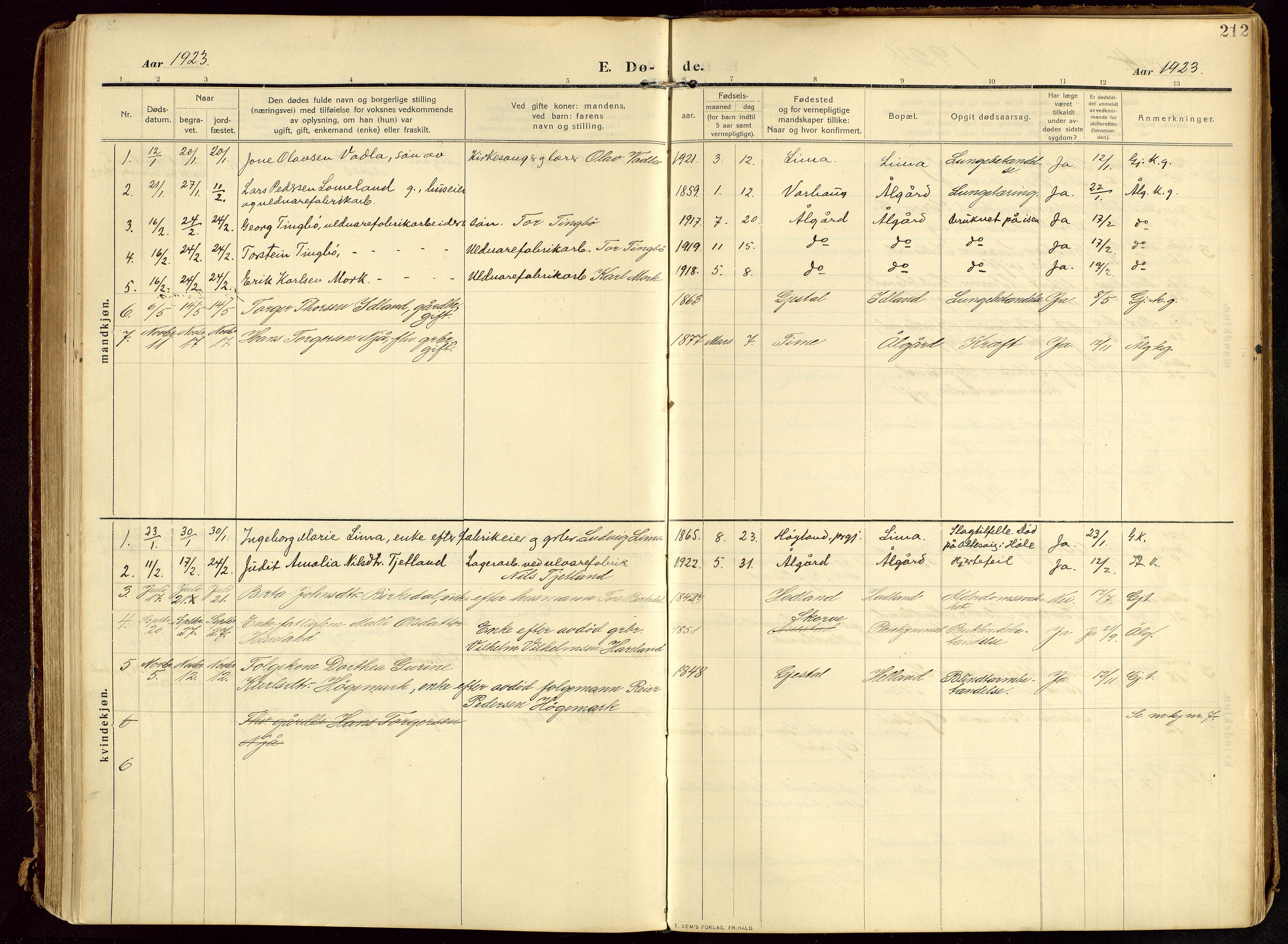 Lye sokneprestkontor, SAST/A-101794/002/B/L0001: Ministerialbok nr. A 13, 1910-1925, s. 212