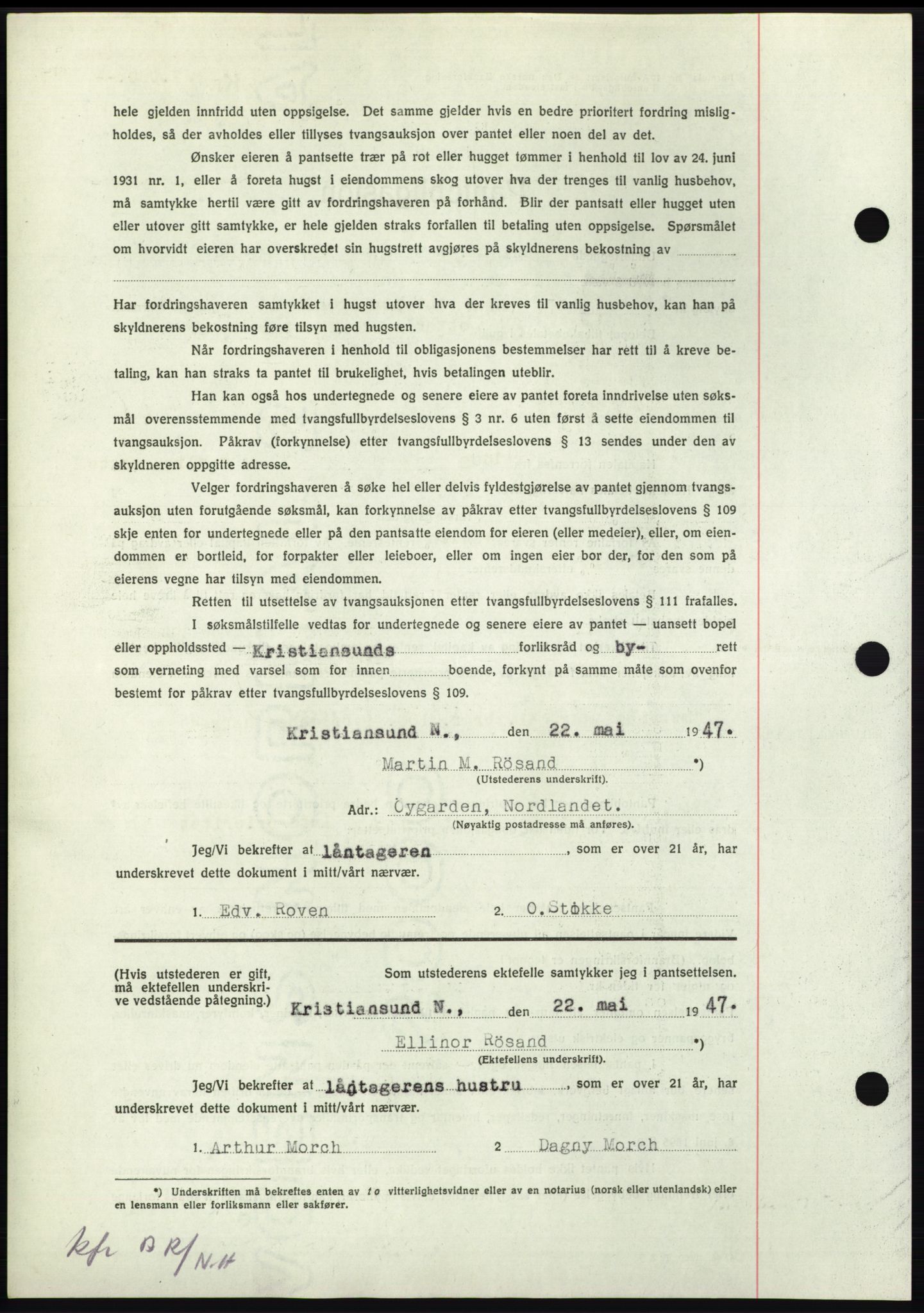 Nordmøre sorenskriveri, AV/SAT-A-4132/1/2/2Ca: Pantebok nr. B96, 1947-1947, Dagboknr: 1128/1947