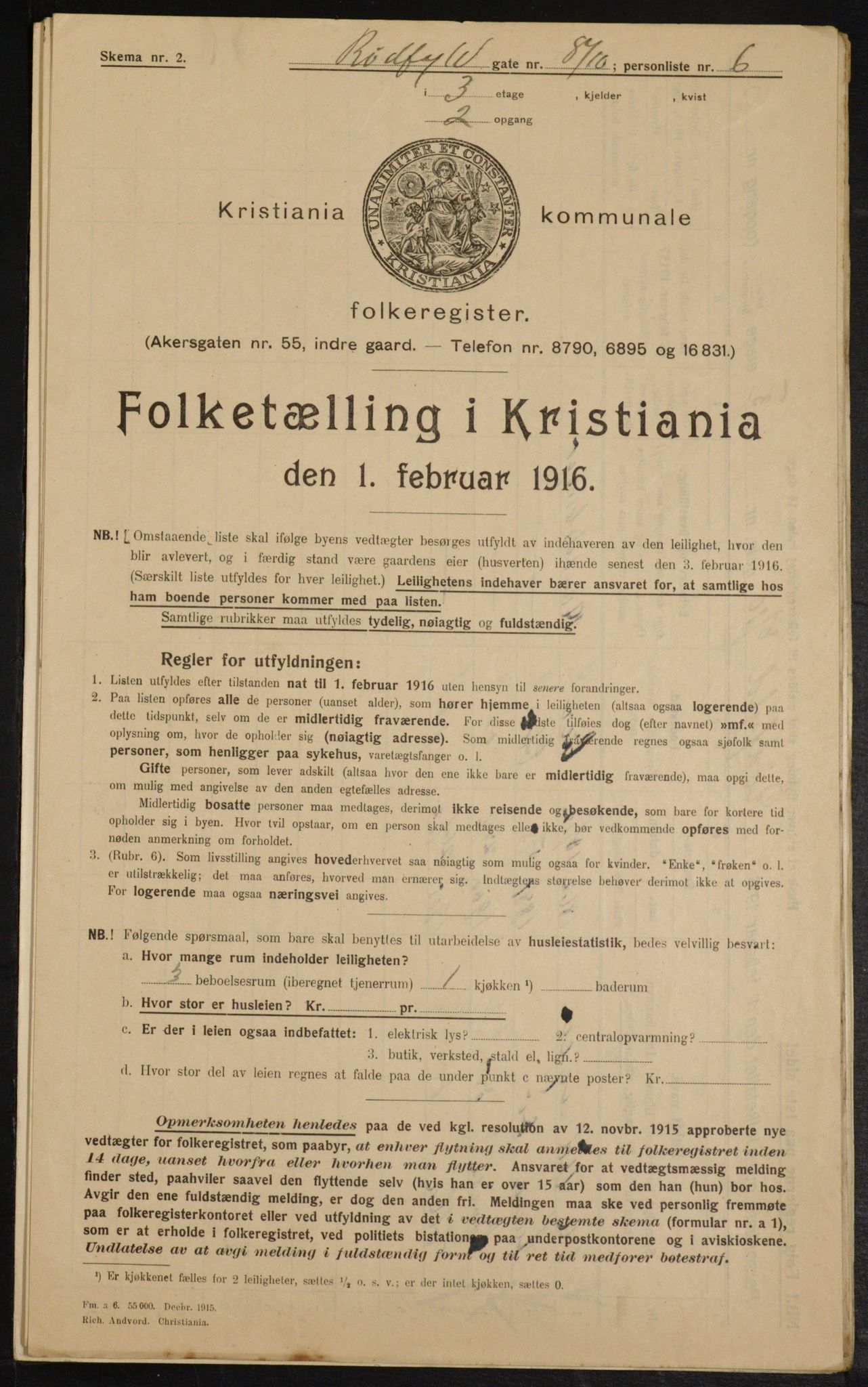 OBA, Kommunal folketelling 1.2.1916 for Kristiania, 1916, s. 88123