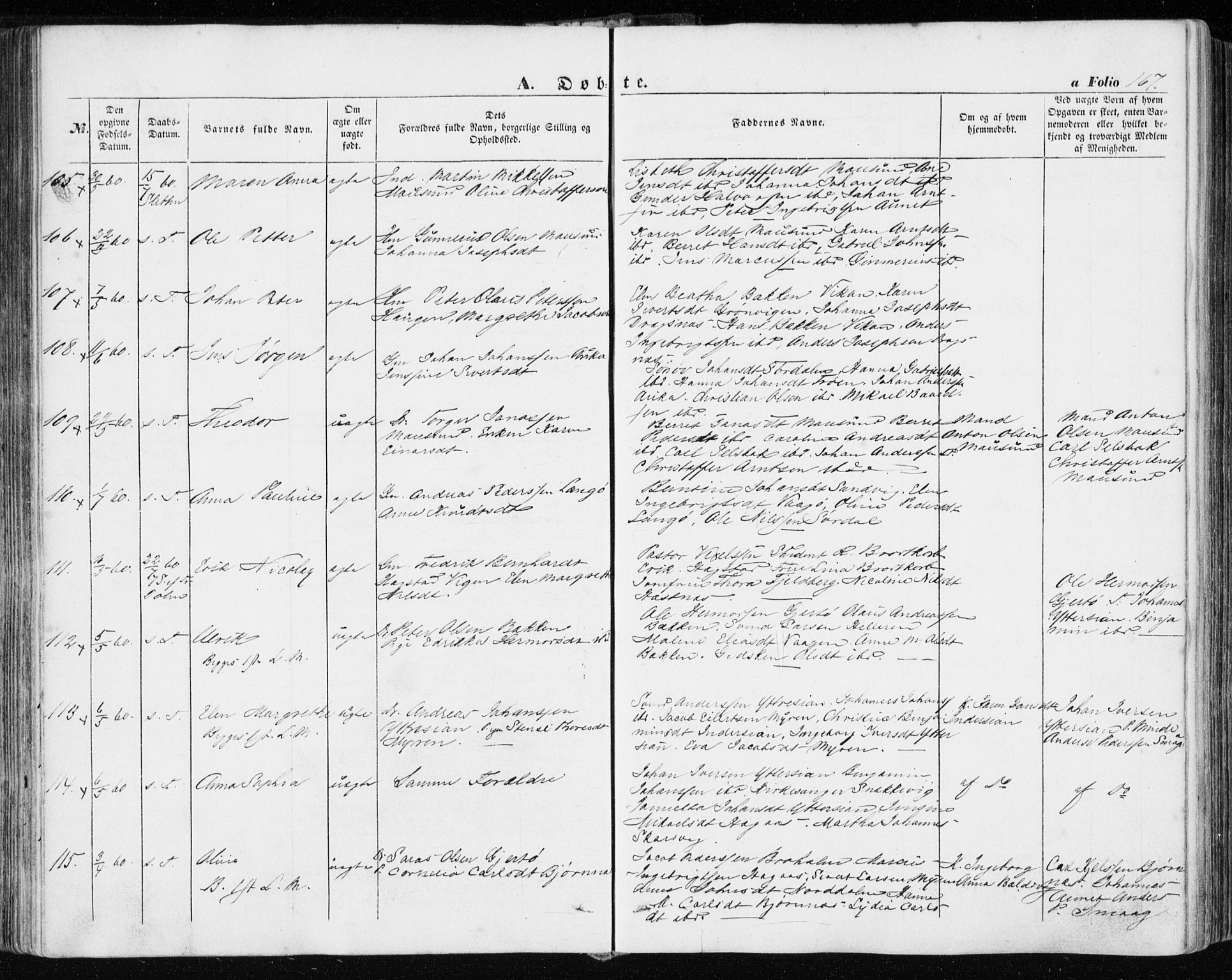Ministerialprotokoller, klokkerbøker og fødselsregistre - Sør-Trøndelag, SAT/A-1456/634/L0530: Ministerialbok nr. 634A06, 1852-1860, s. 167