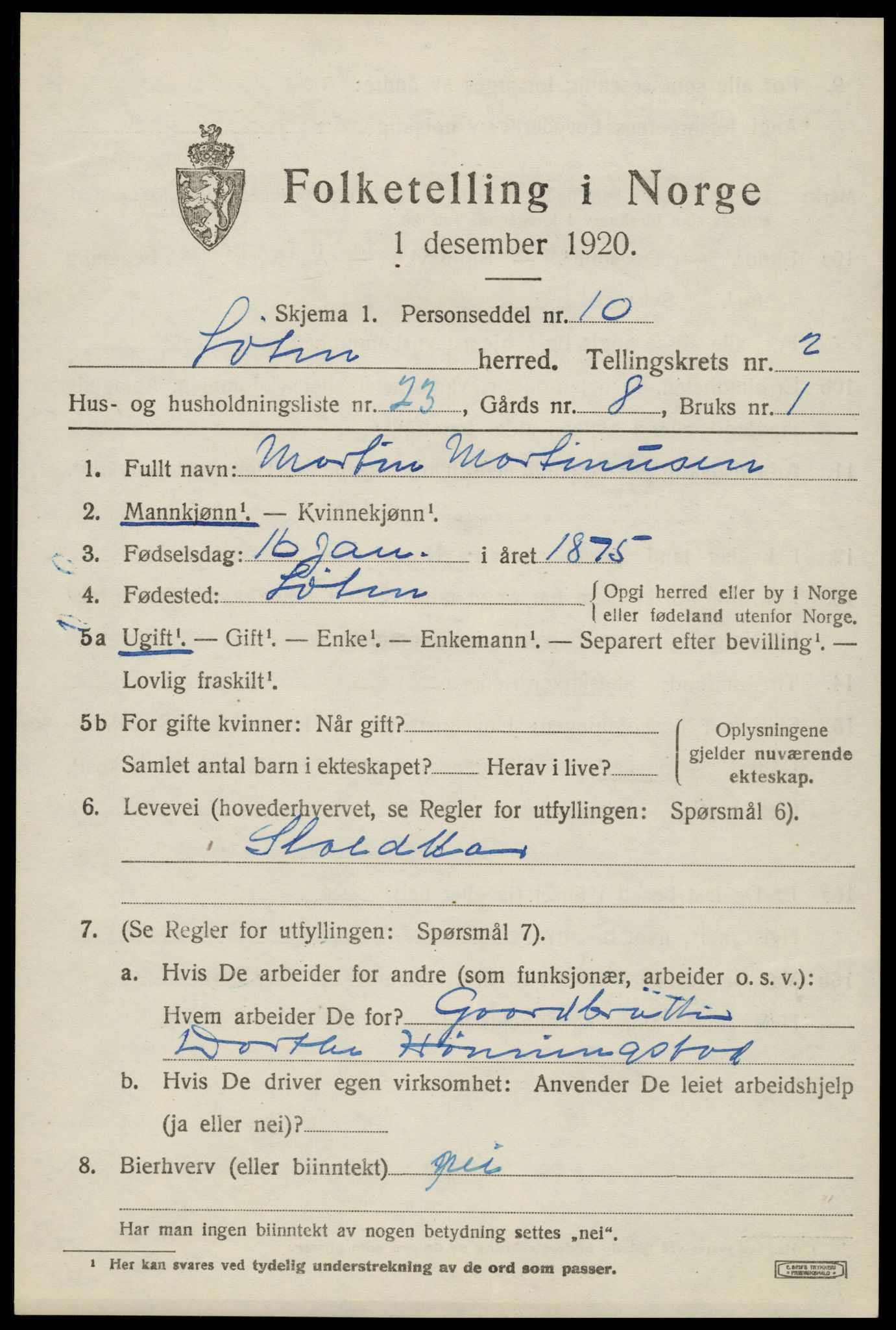 SAH, Folketelling 1920 for 0415 Løten herred, 1920, s. 5135