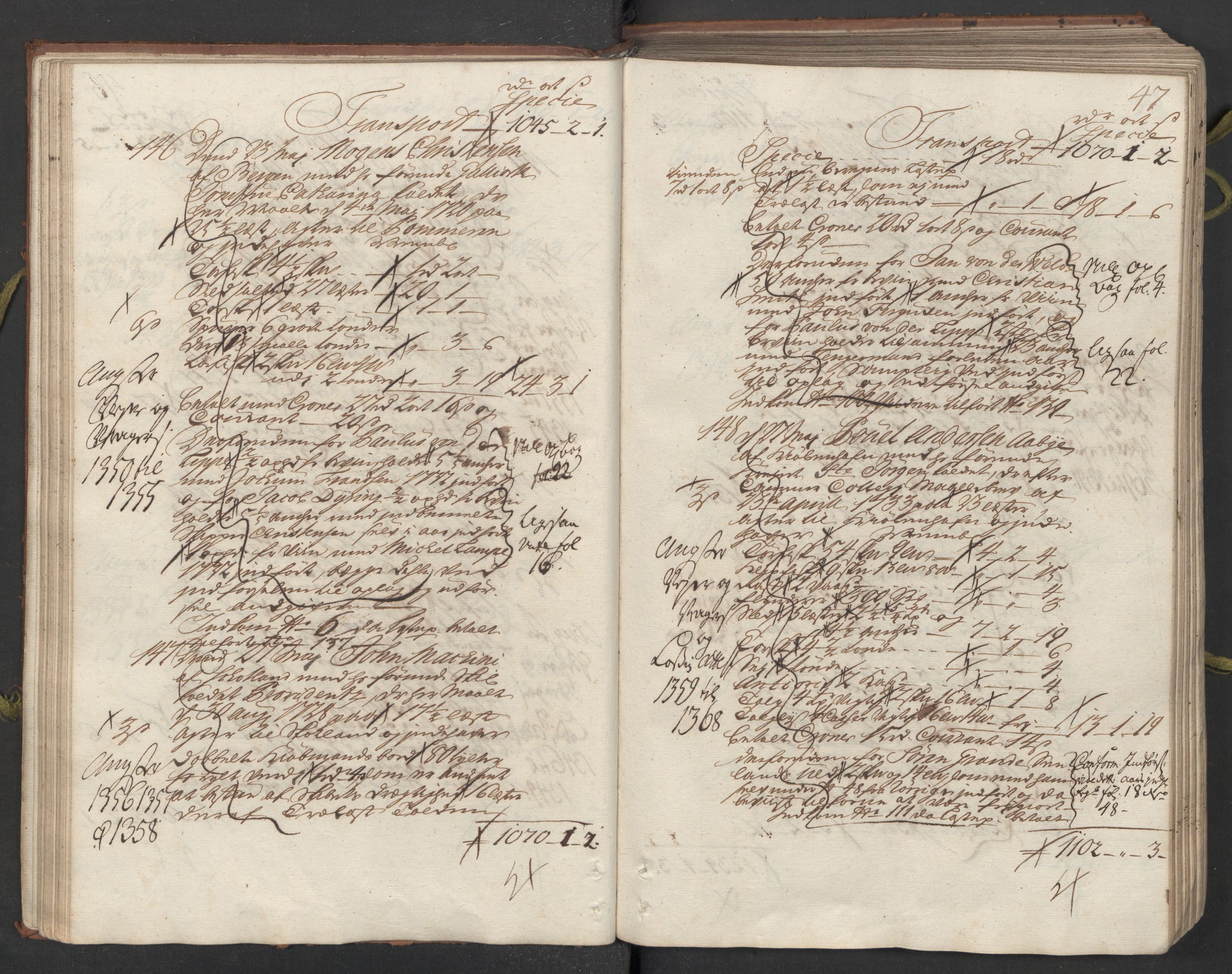 Generaltollkammeret, tollregnskaper, AV/RA-EA-5490/R26/L0024/0001: Tollregnskaper Bergen A / Utgående hovedtollbok, 1733, s. 46b-47a