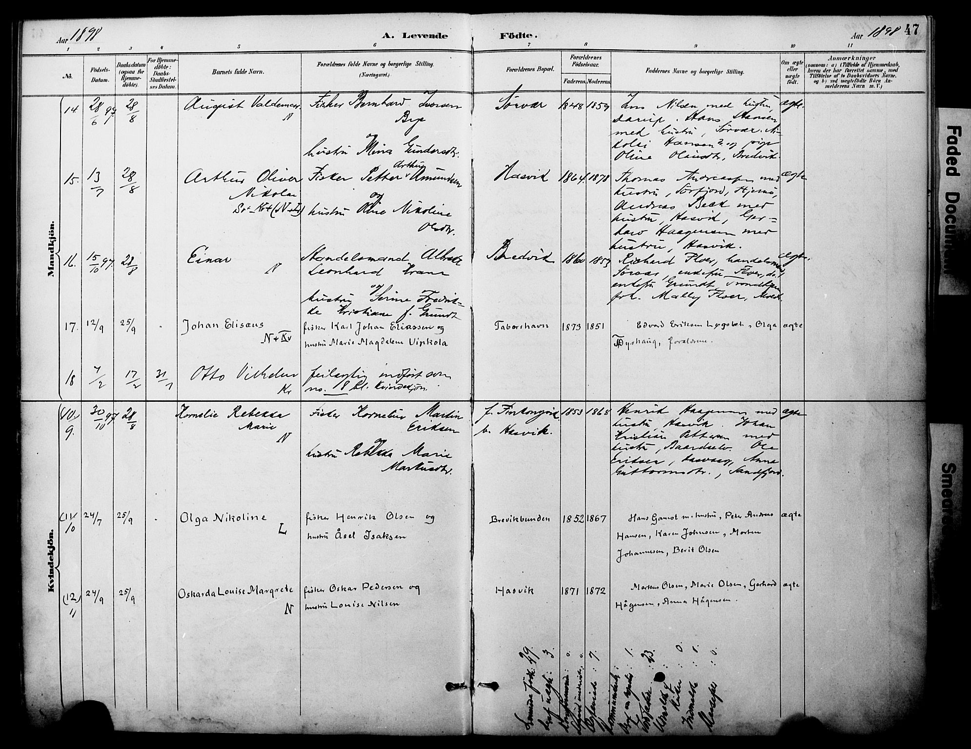 Loppa sokneprestkontor, AV/SATØ-S-1339/H/Ha/L0008kirke: Ministerialbok nr. 8, 1889-1907, s. 47