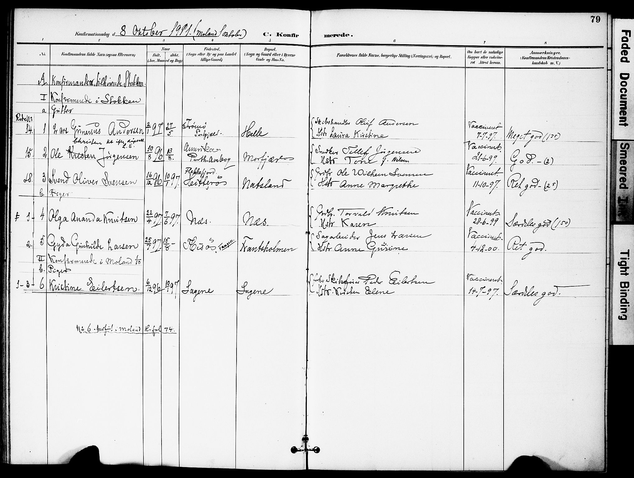 Austre Moland sokneprestkontor, AV/SAK-1111-0001/F/Fa/Fab/L0002: Ministerialbok nr. A 2, 1894-1919, s. 79