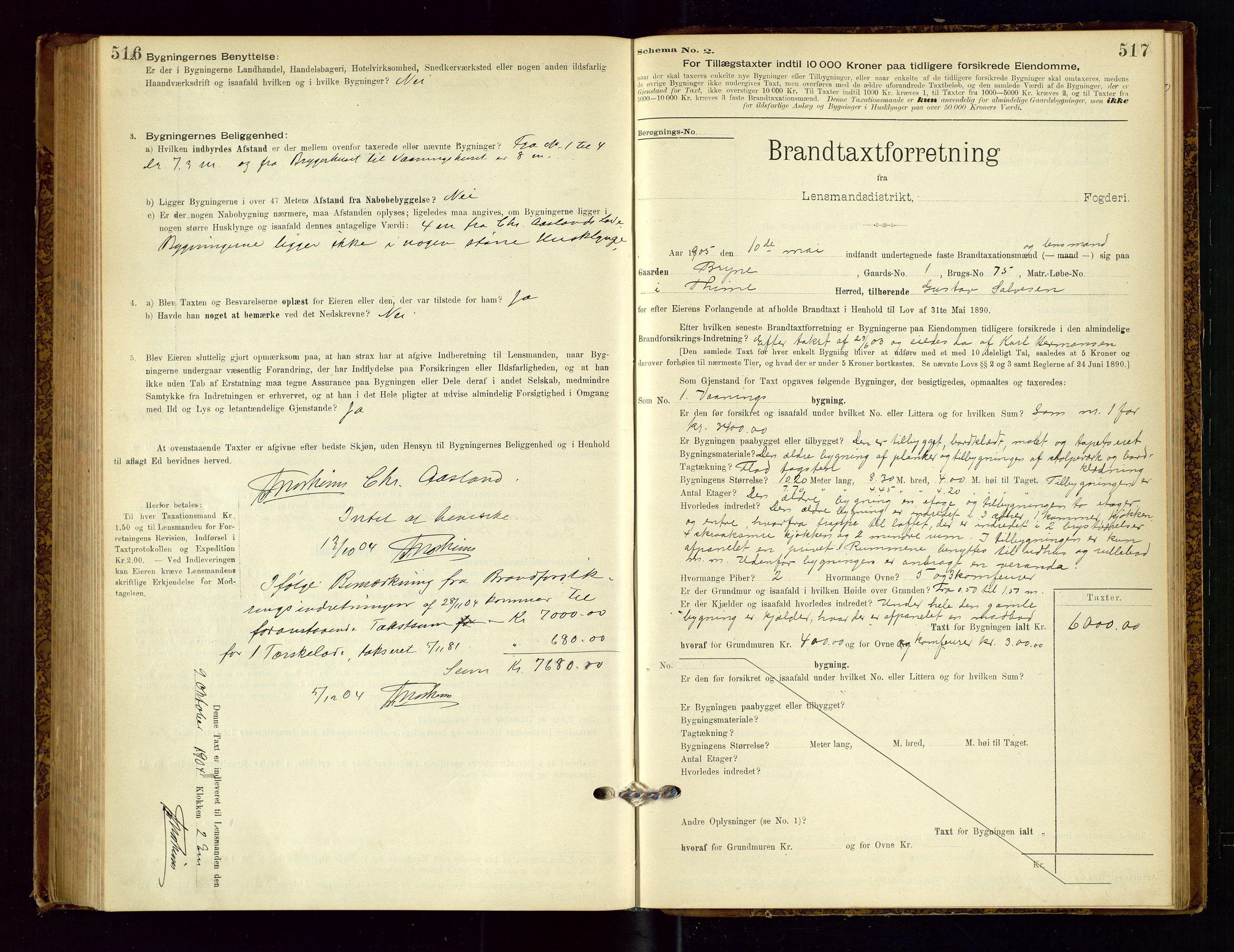 Time lensmannskontor, SAST/A-100420/Gob/L0001: Branntakstprotokoll, 1896-1914, s. 516-517
