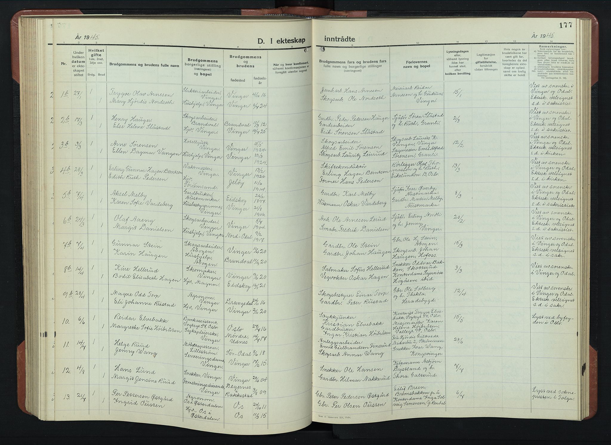 Vinger prestekontor, AV/SAH-PREST-024/H/Ha/Hab/L0007: Klokkerbok nr. 7, 1941-1955, s. 177
