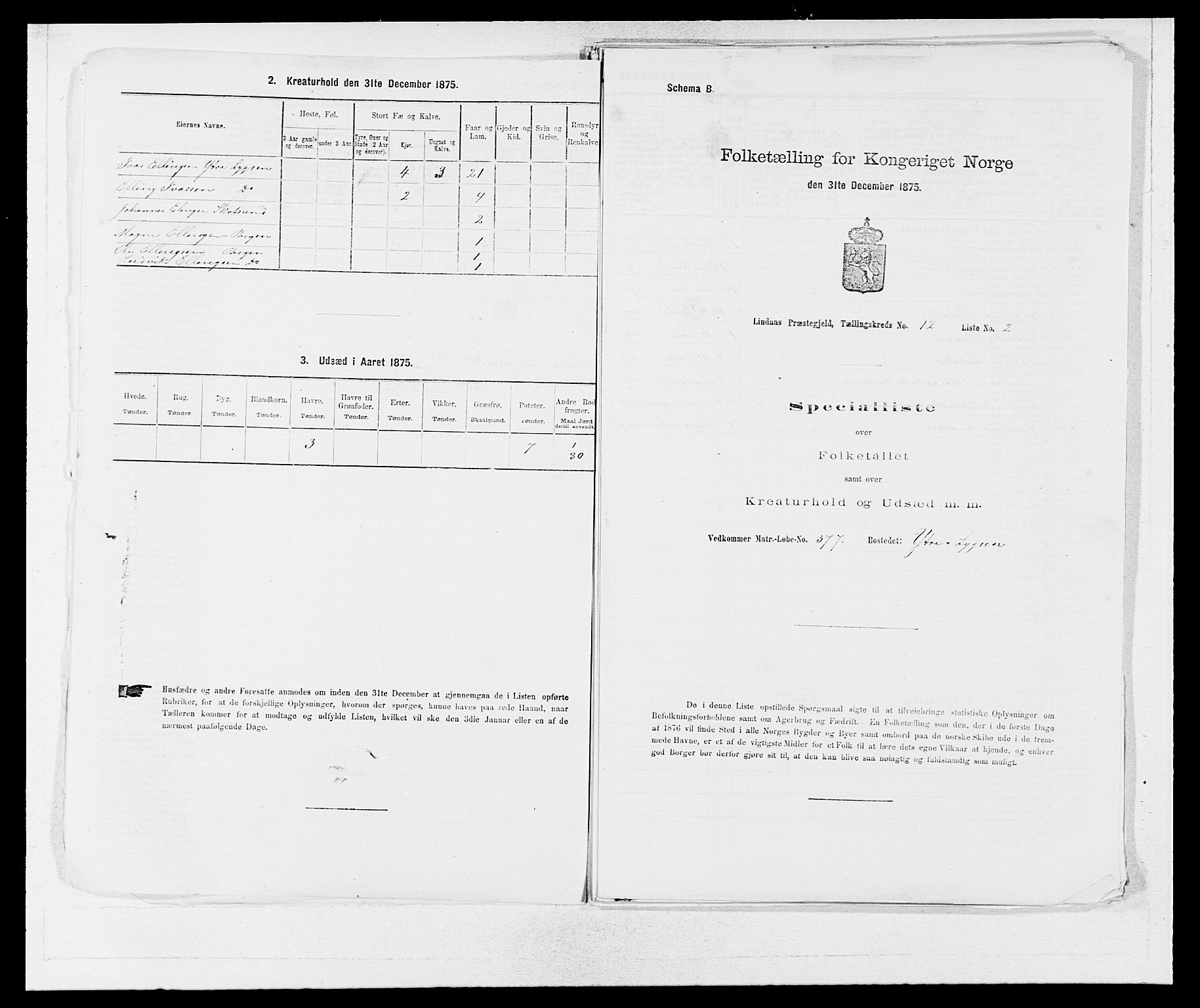 SAB, Folketelling 1875 for 1263P Lindås prestegjeld, 1875, s. 1175