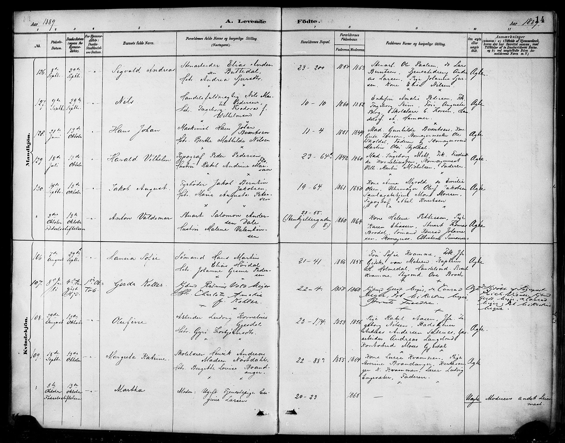 Korskirken sokneprestembete, AV/SAB-A-76101/H/Haa/L0022: Ministerialbok nr. B 8, 1889-1899, s. 14