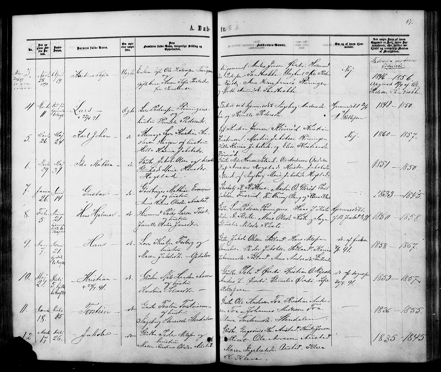 Siljan kirkebøker, AV/SAKO-A-300/G/Ga/L0002: Klokkerbok nr. 2, 1864-1908, s. 67