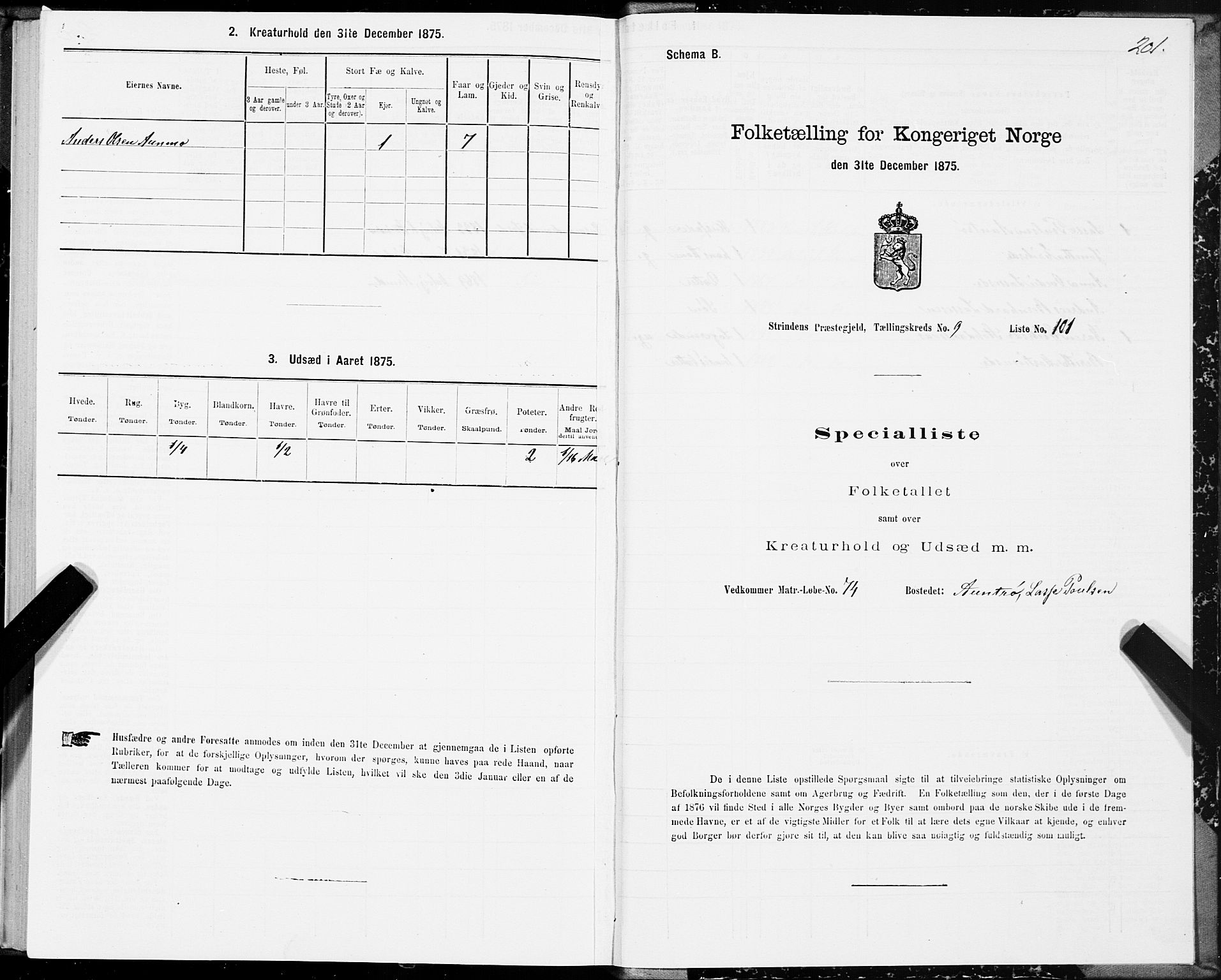 SAT, Folketelling 1875 for 1660P Strinda prestegjeld, 1875, s. 5201