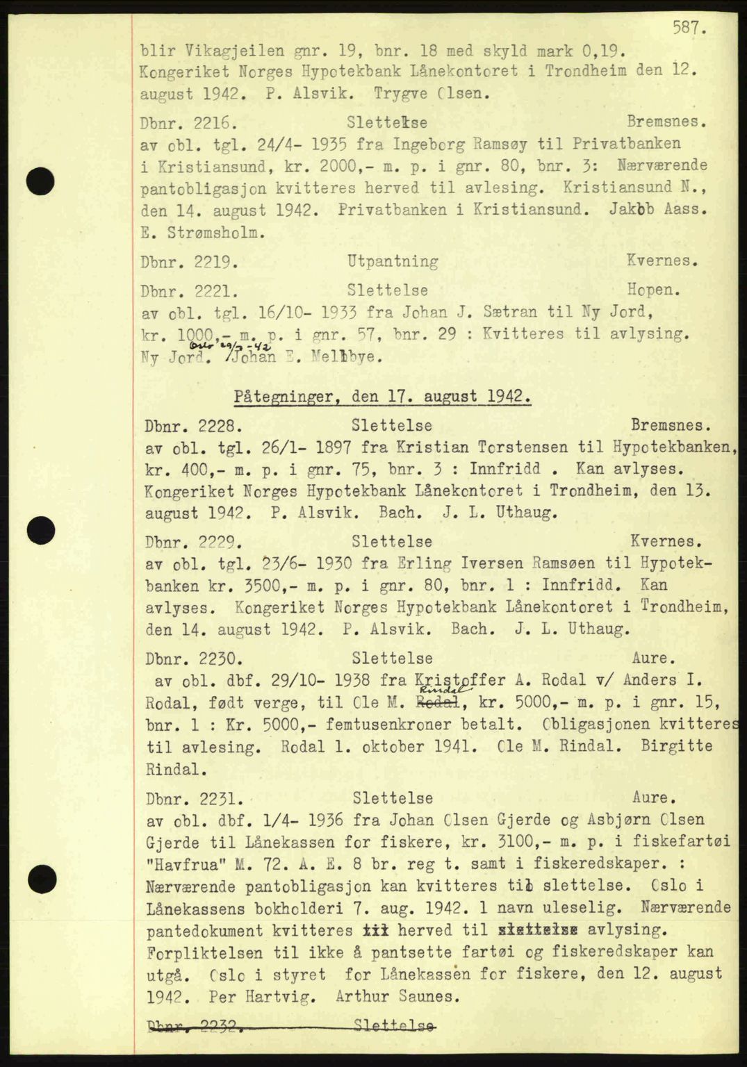 Nordmøre sorenskriveri, AV/SAT-A-4132/1/2/2Ca: Pantebok nr. C81, 1940-1945, Dagboknr: 2216/1942