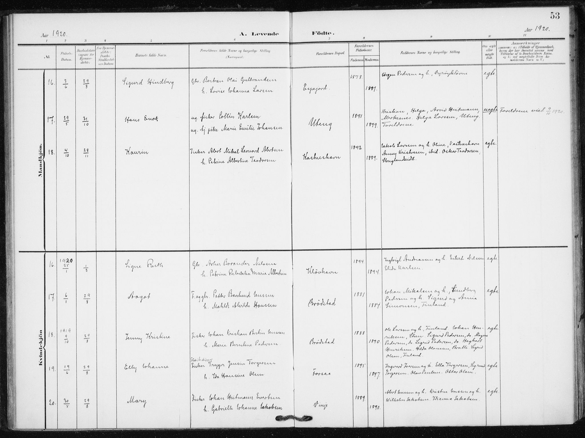 Tranøy sokneprestkontor, AV/SATØ-S-1313/I/Ia/Iaa/L0013kirke: Ministerialbok nr. 13, 1905-1922, s. 53