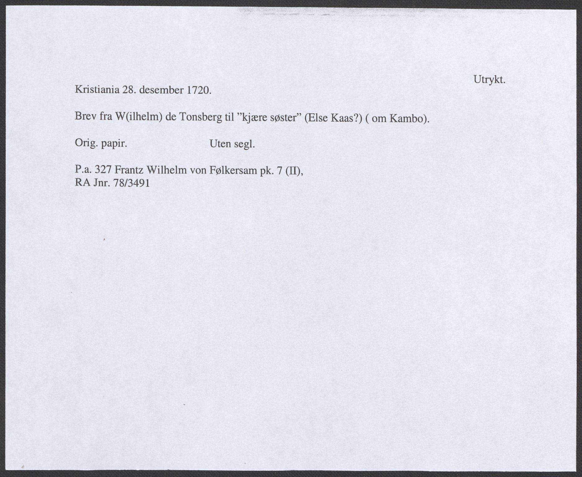 Riksarkivets diplomsamling, RA/EA-5965/F12/L0005: Pk. 7 (II), 1613-1721, s. 264