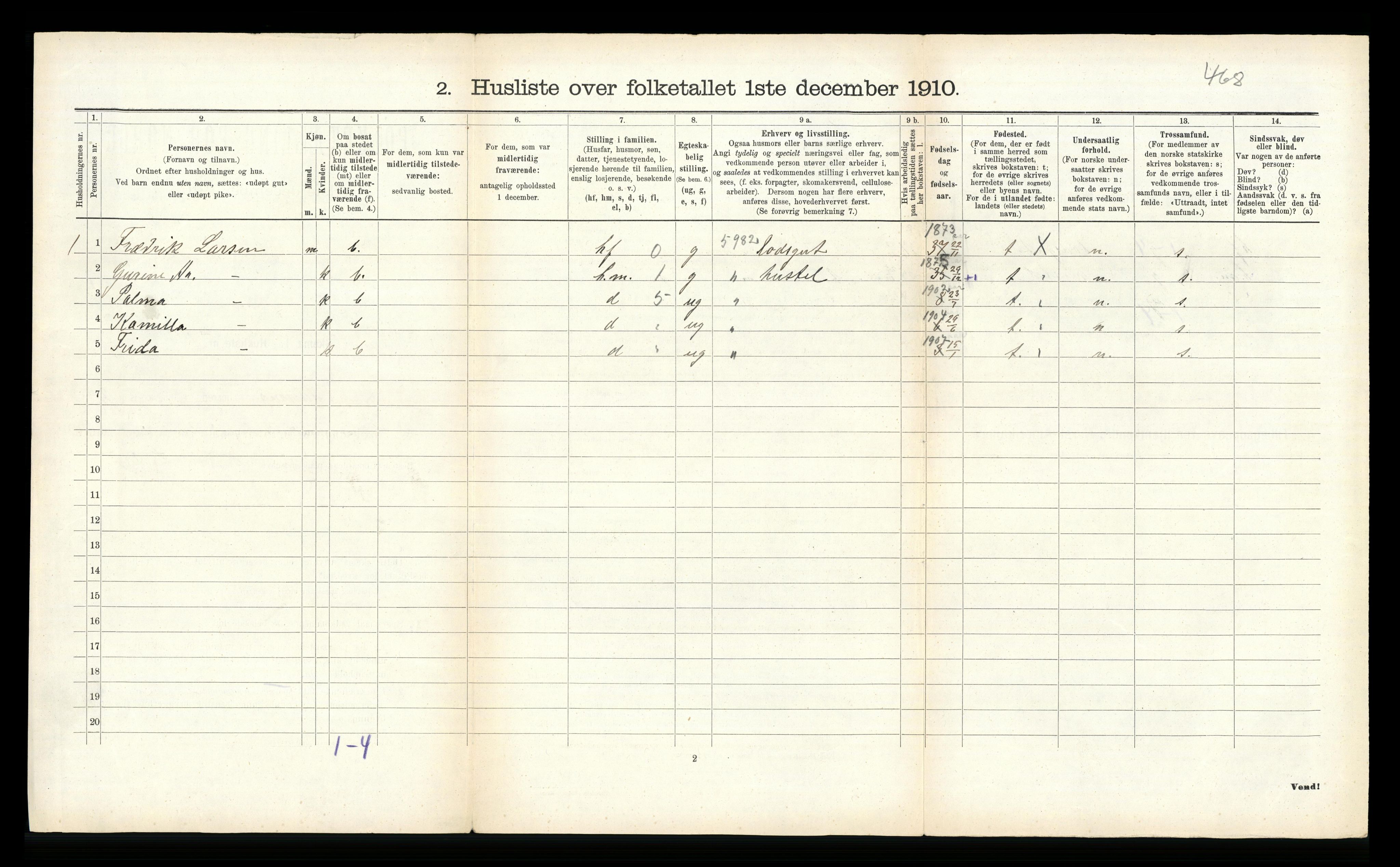 RA, Folketelling 1910 for 1012 Oddernes herred, 1910, s. 218