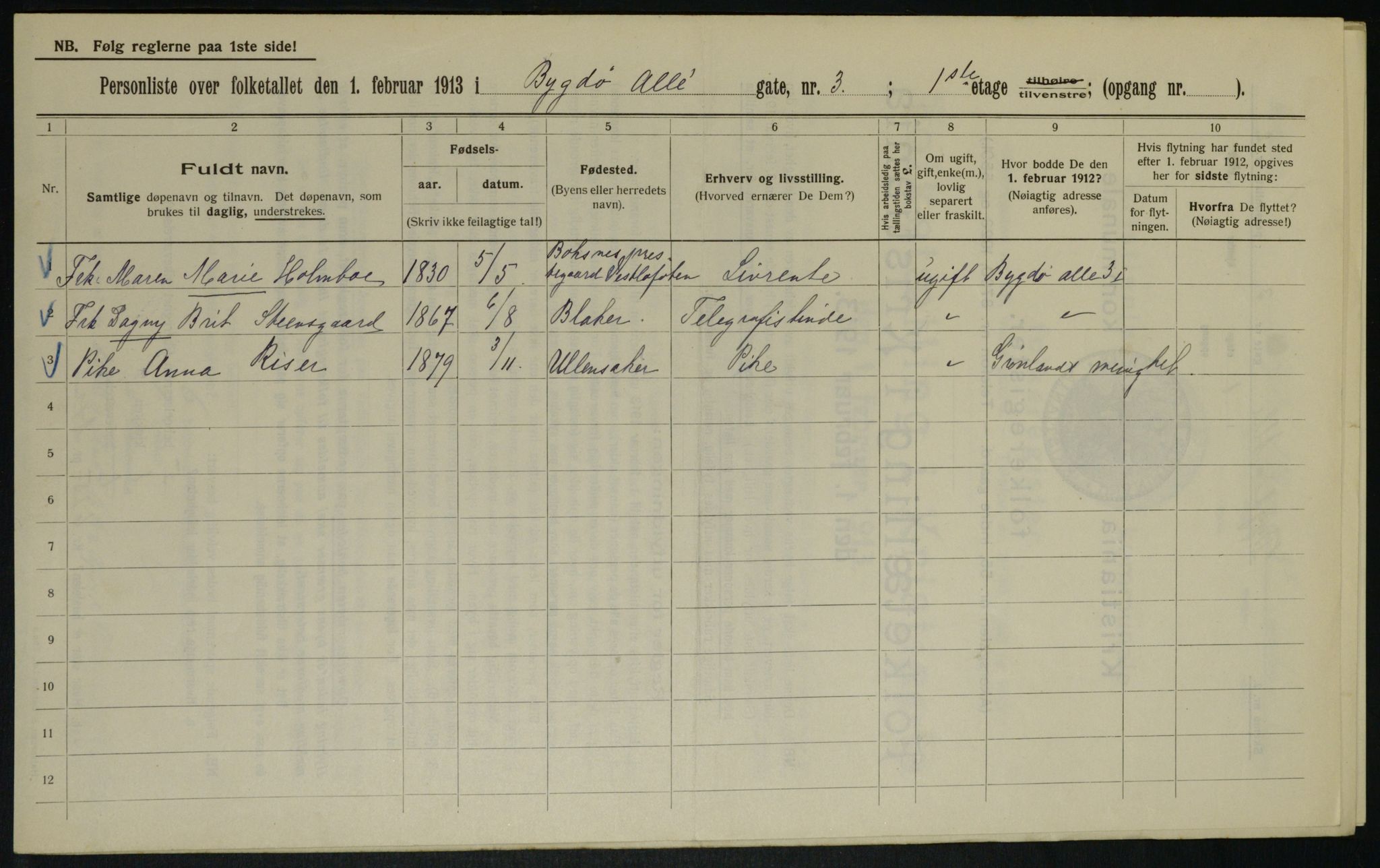 OBA, Kommunal folketelling 1.2.1913 for Kristiania, 1913, s. 10203