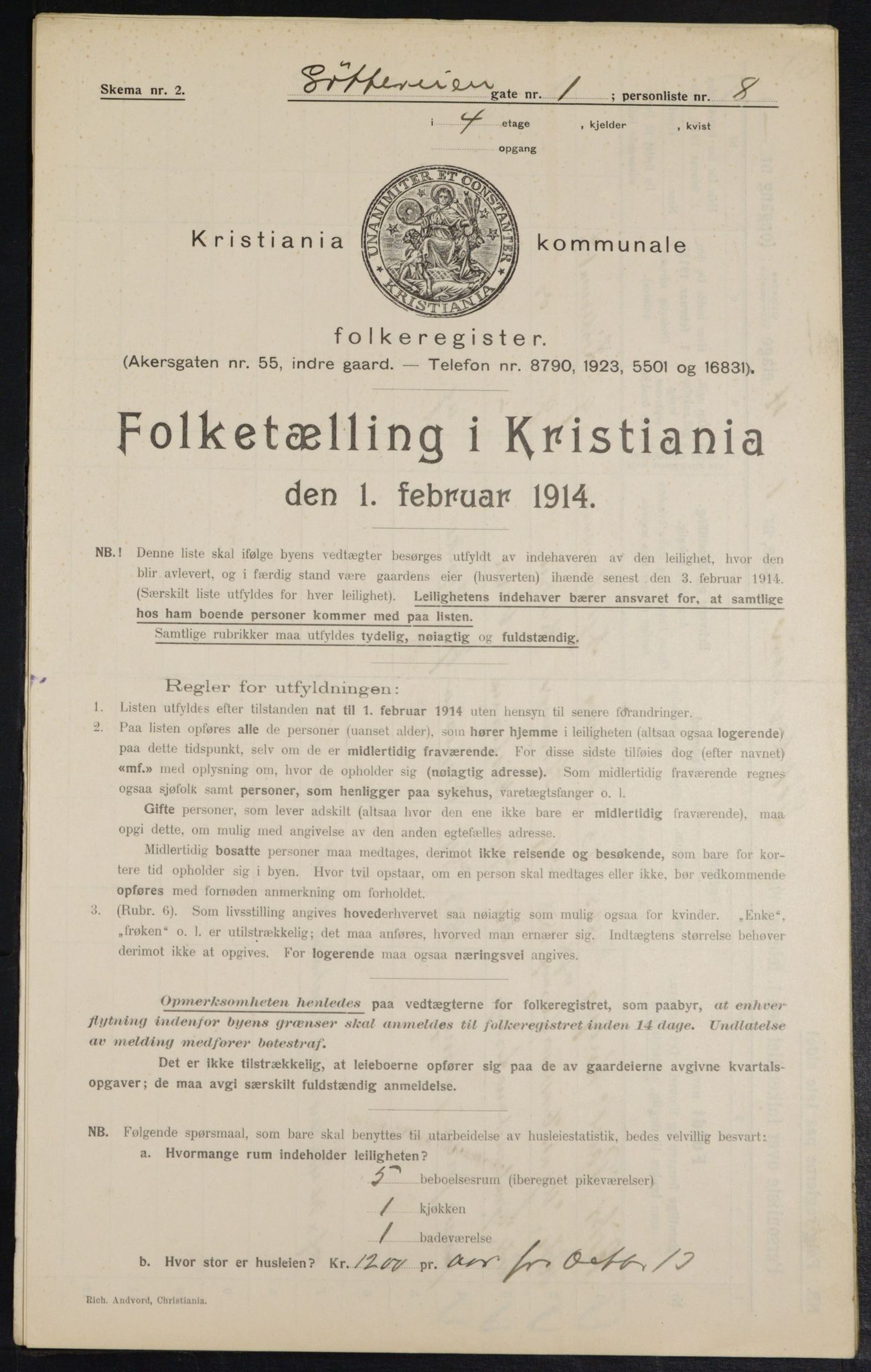 OBA, Kommunal folketelling 1.2.1914 for Kristiania, 1914, s. 58565